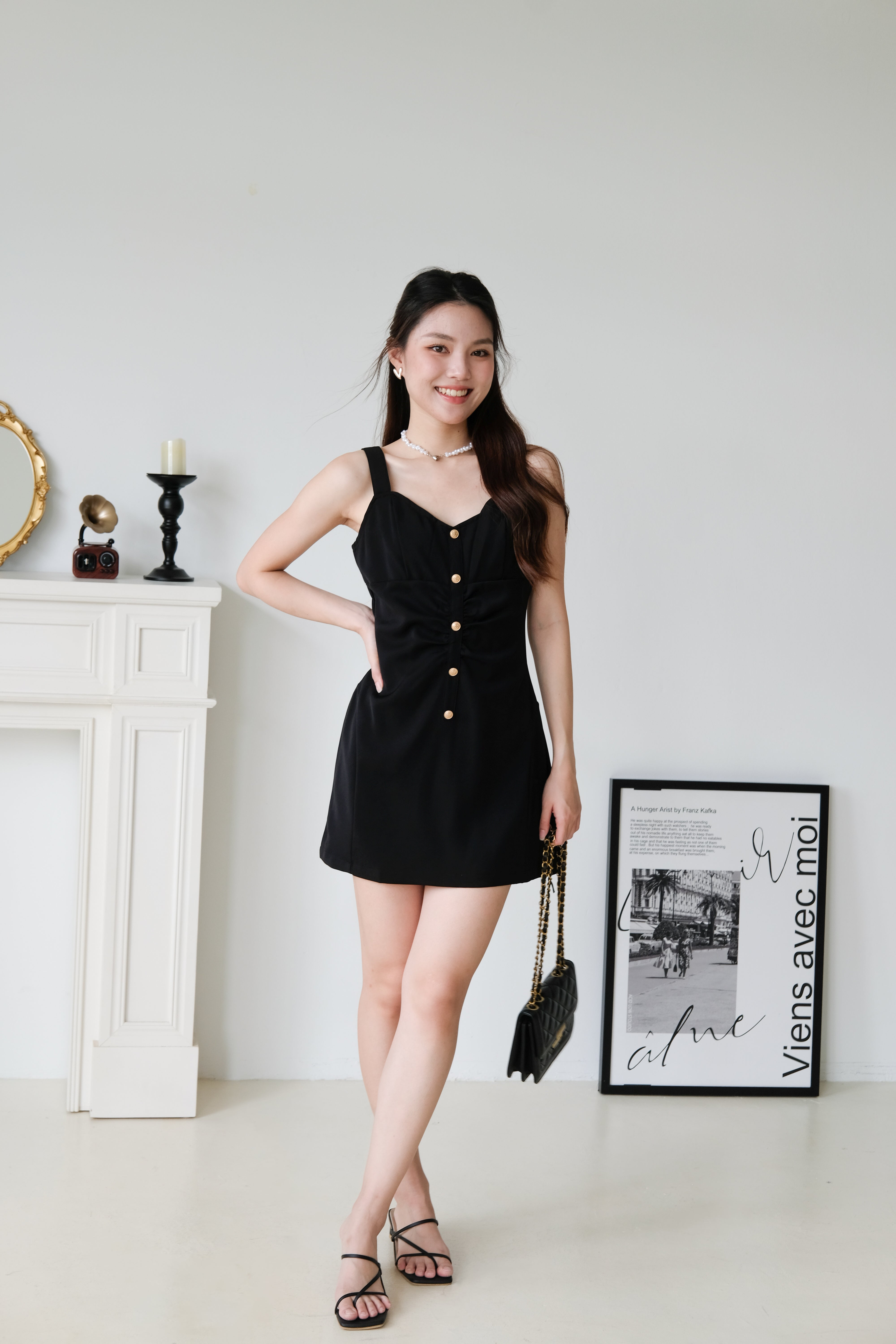 Kailey Vintage Button Dress (Black)