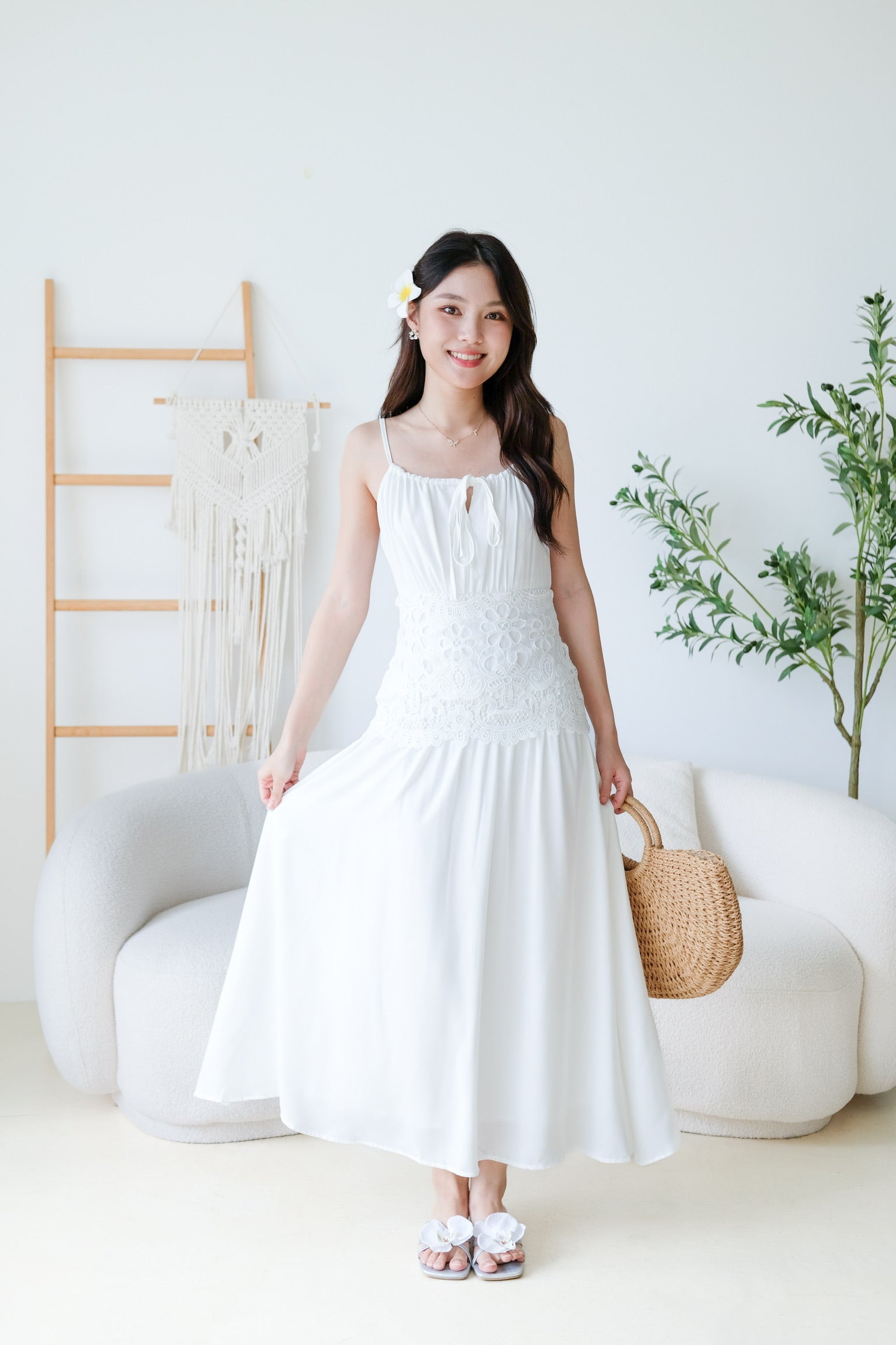 Saphira Crochet Maxi Dress (White)