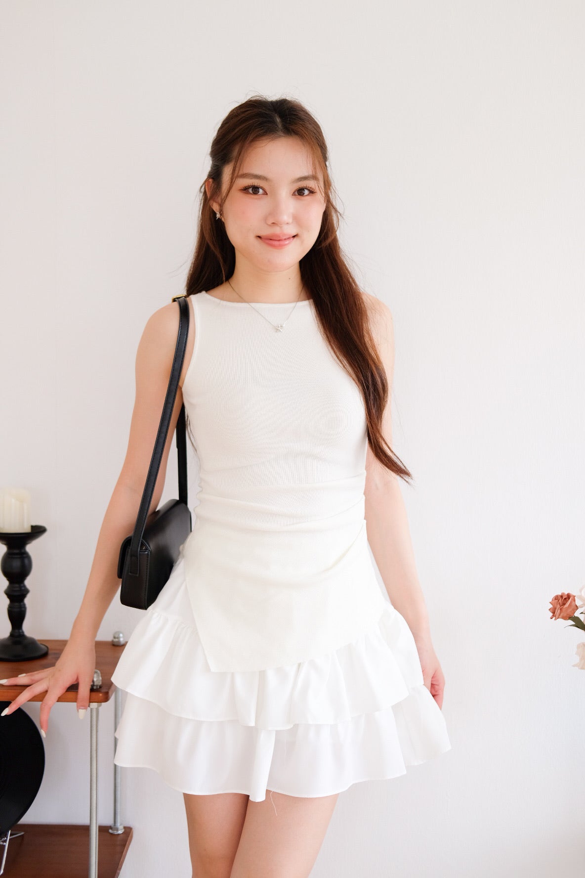 Velisse Boatneck Ruched Top (White)
