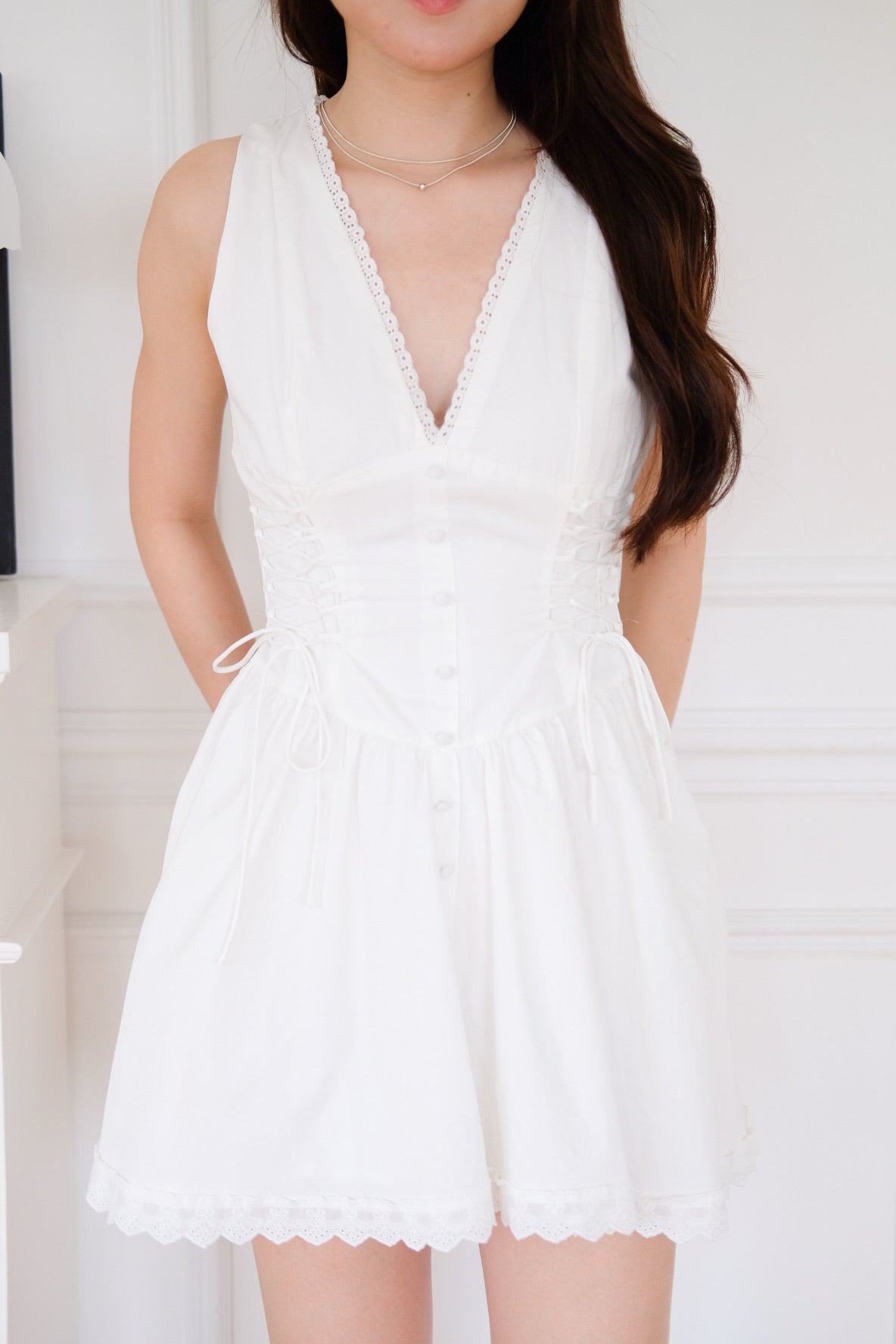 Elaine Lace Up Skater Dress (White) [ETA 10 Sept]