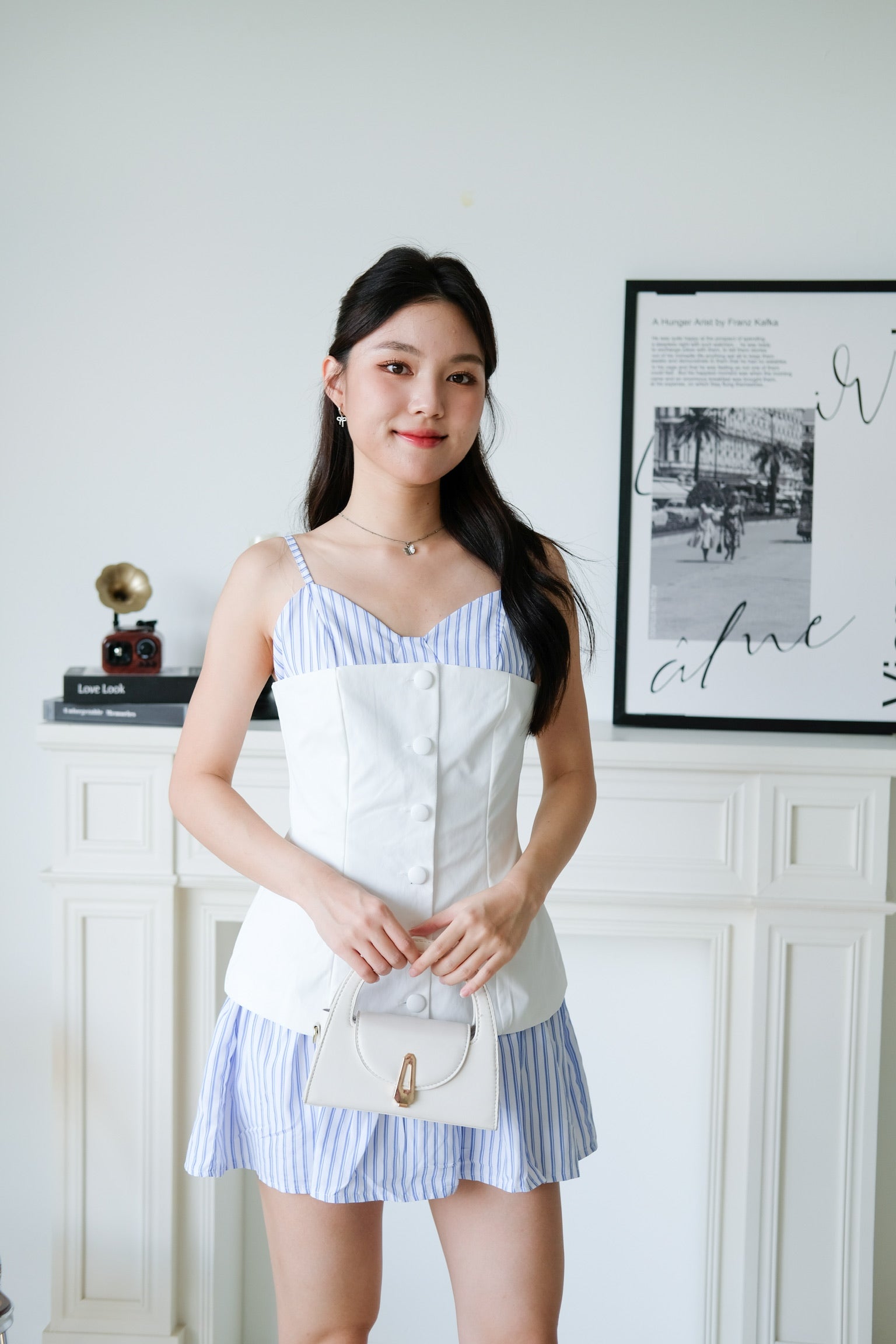 Camie Stripes Contrast Dress (White Blue Stripes)