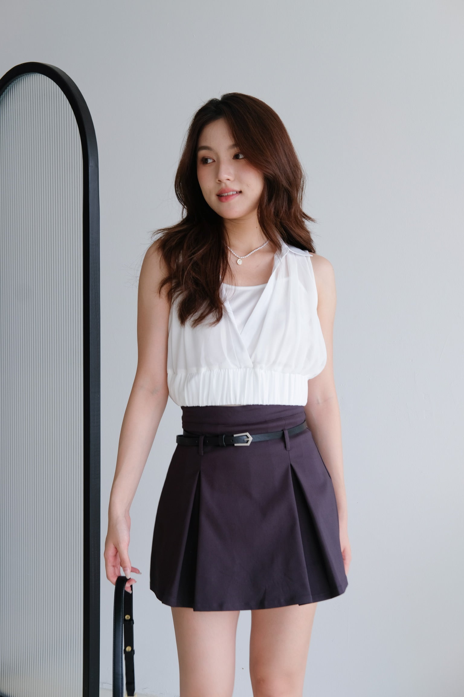 Eva Belt Thick Pleat Skirt (Classy Grey)