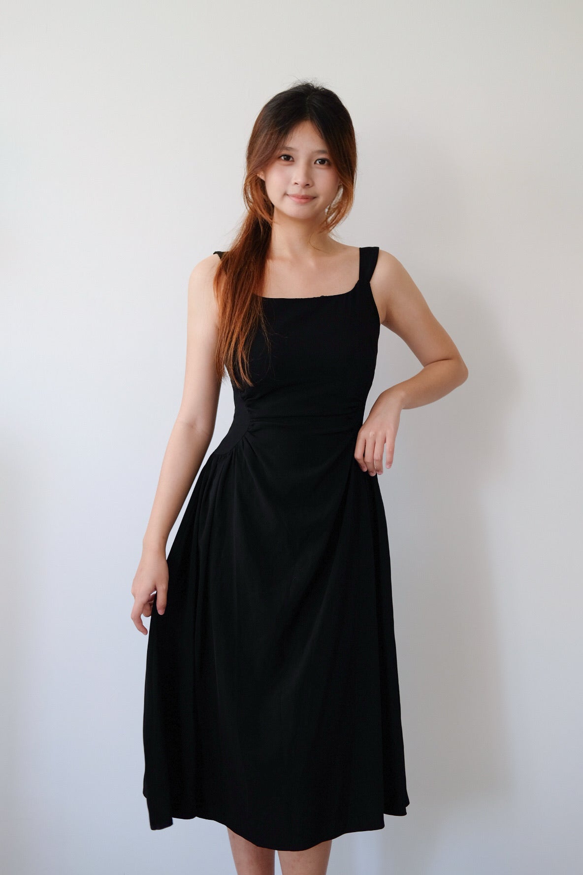 Black Ruched Midi Dress