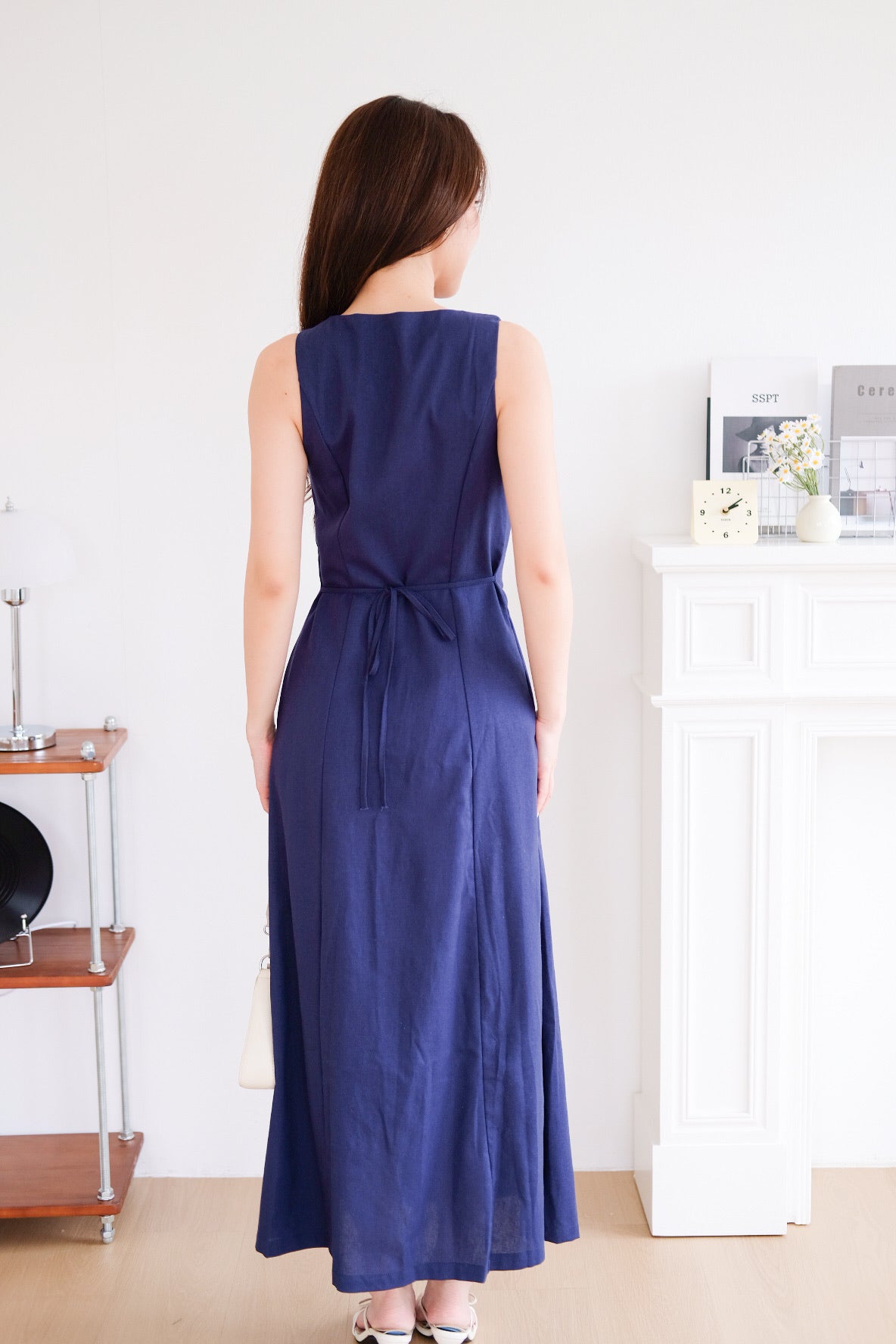 Arlette Button Linen Maxi Dress (Navy Blue) [ ETA 13 Oct ]