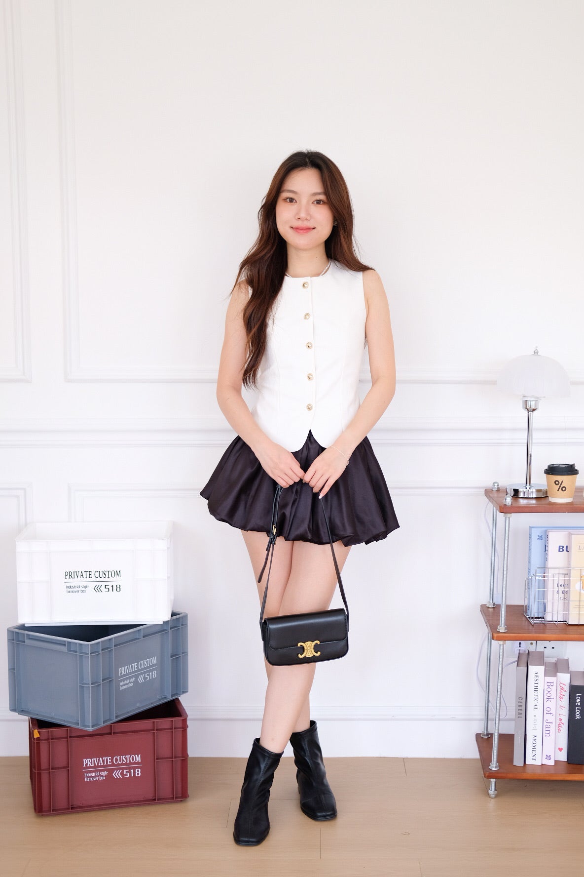 Liora Bubble Satin Skirt (Black)