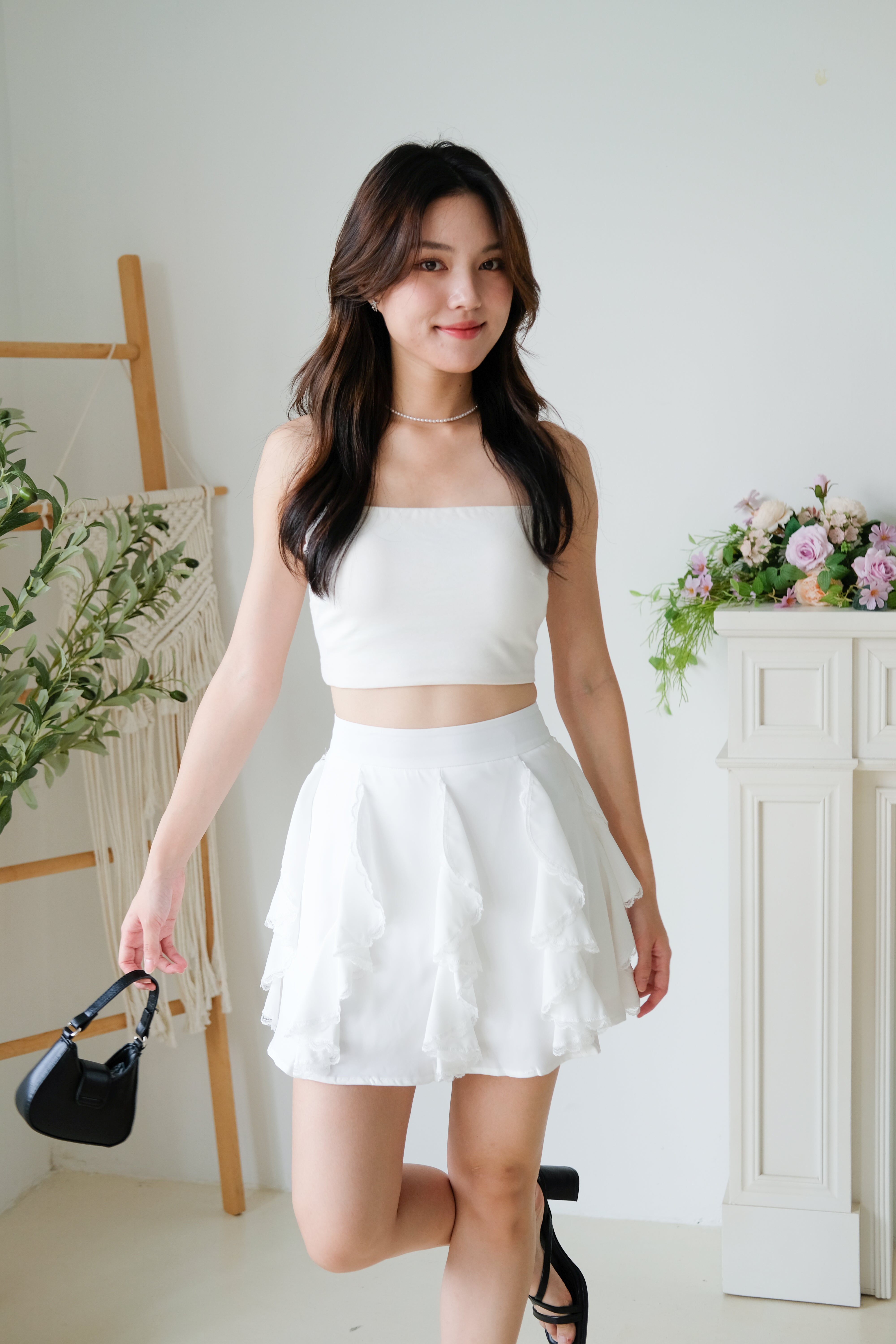 Winnie Ruffle Flare Skirt (White)