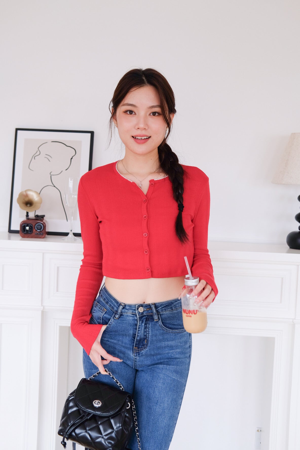 Danielle Cropped Cardigan (Red)