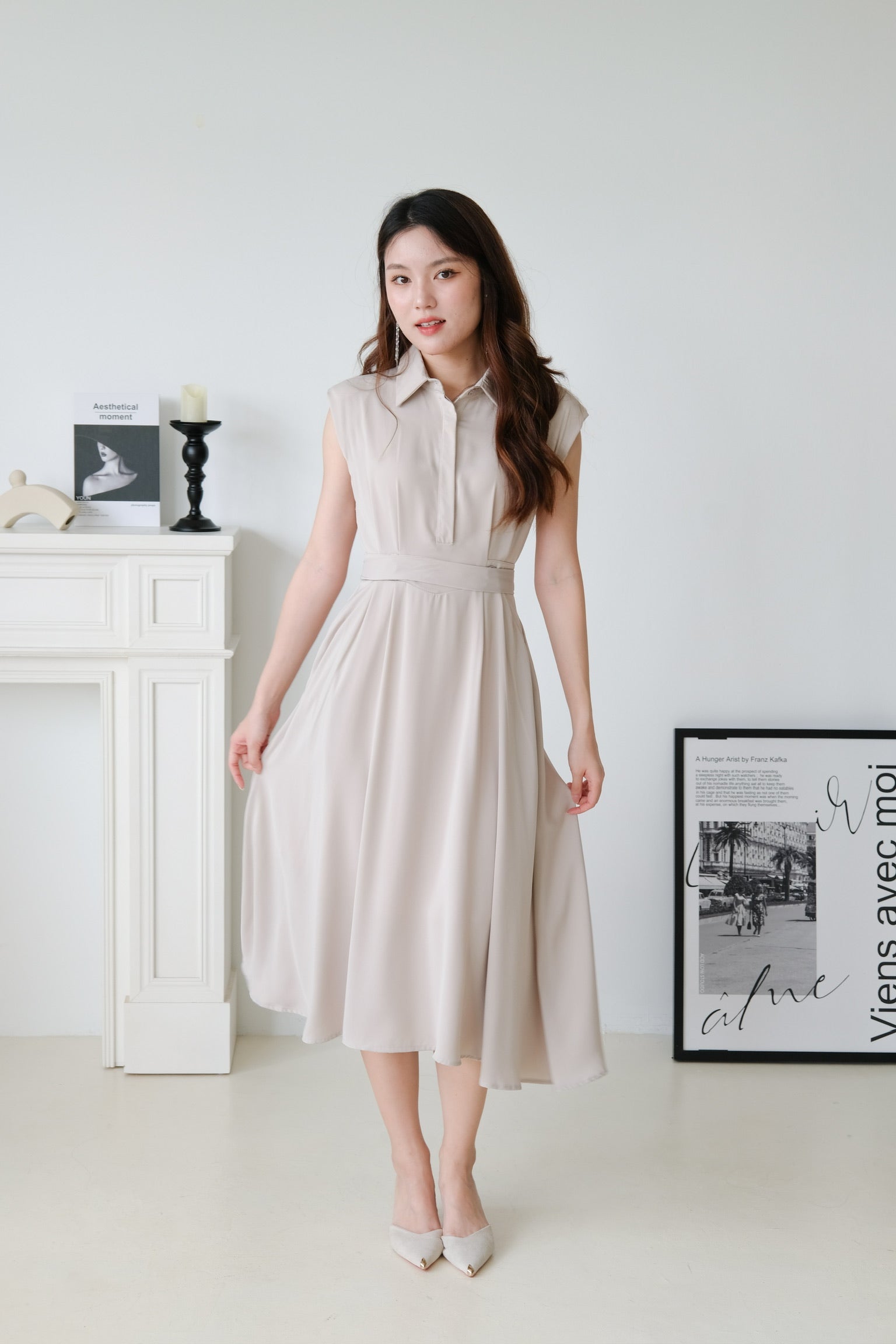 Reina Collared Midaxi Dress (Khaki)