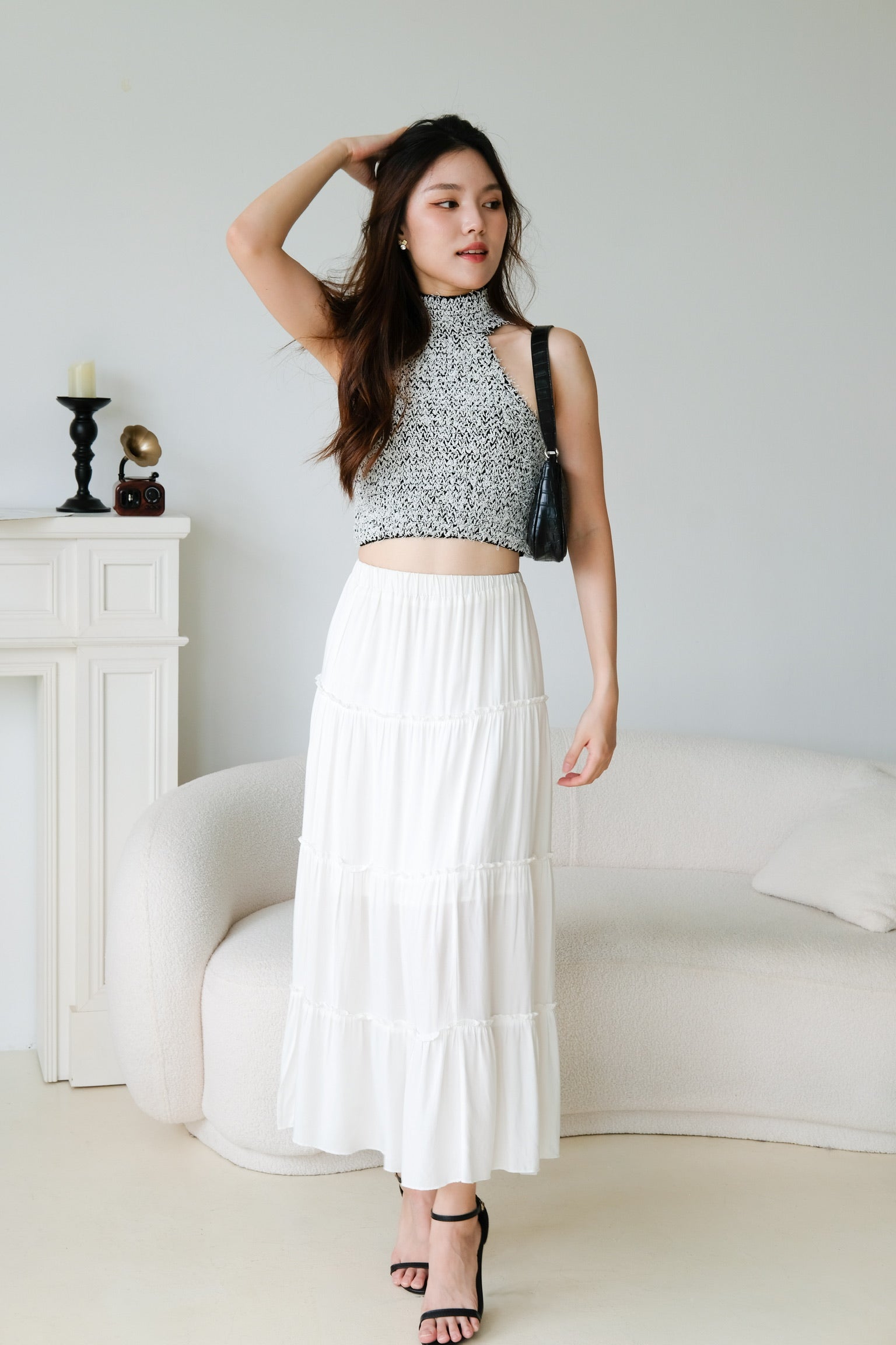 Hana Halter Tweed Crop (Silver)