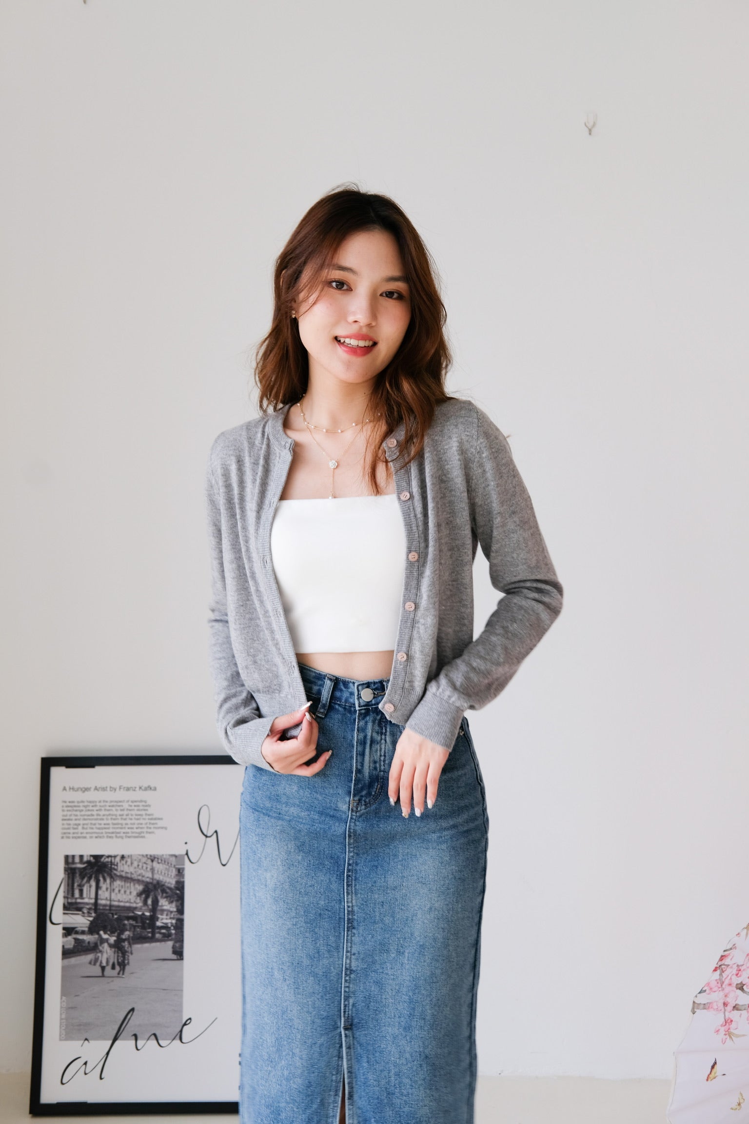 Vynie Cotton Cardigan (Gray)