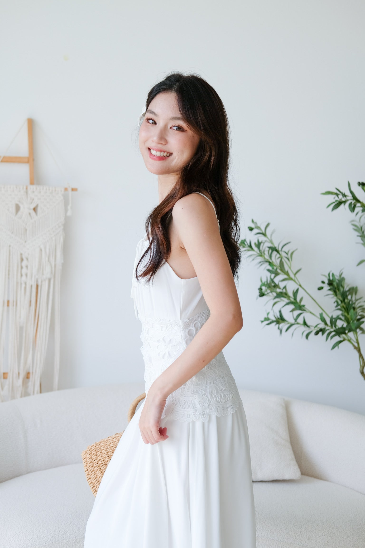 Saphira Crochet Maxi Dress (White)