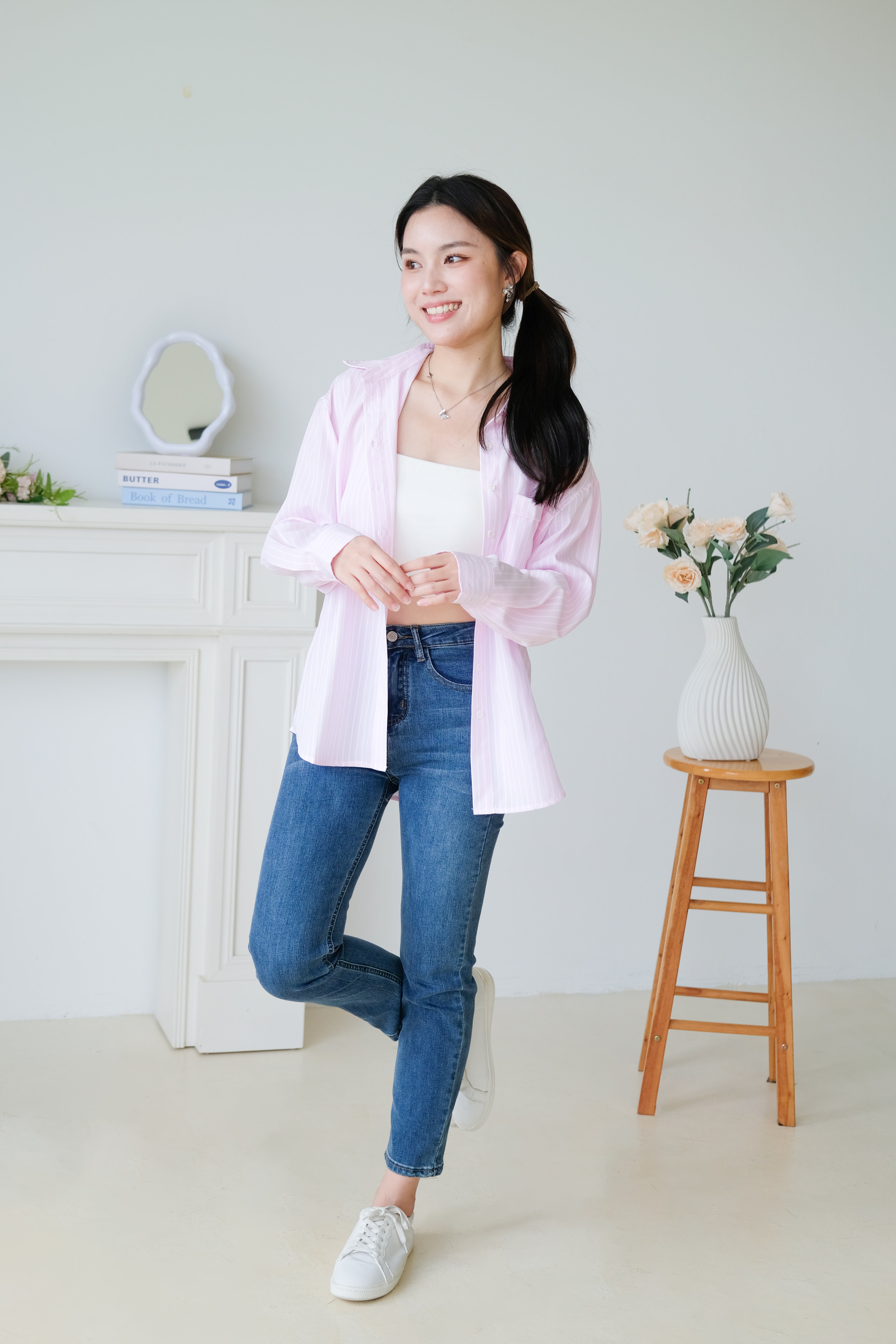 Wayne Stripes Boyfriend Shirts (Candy Pink)