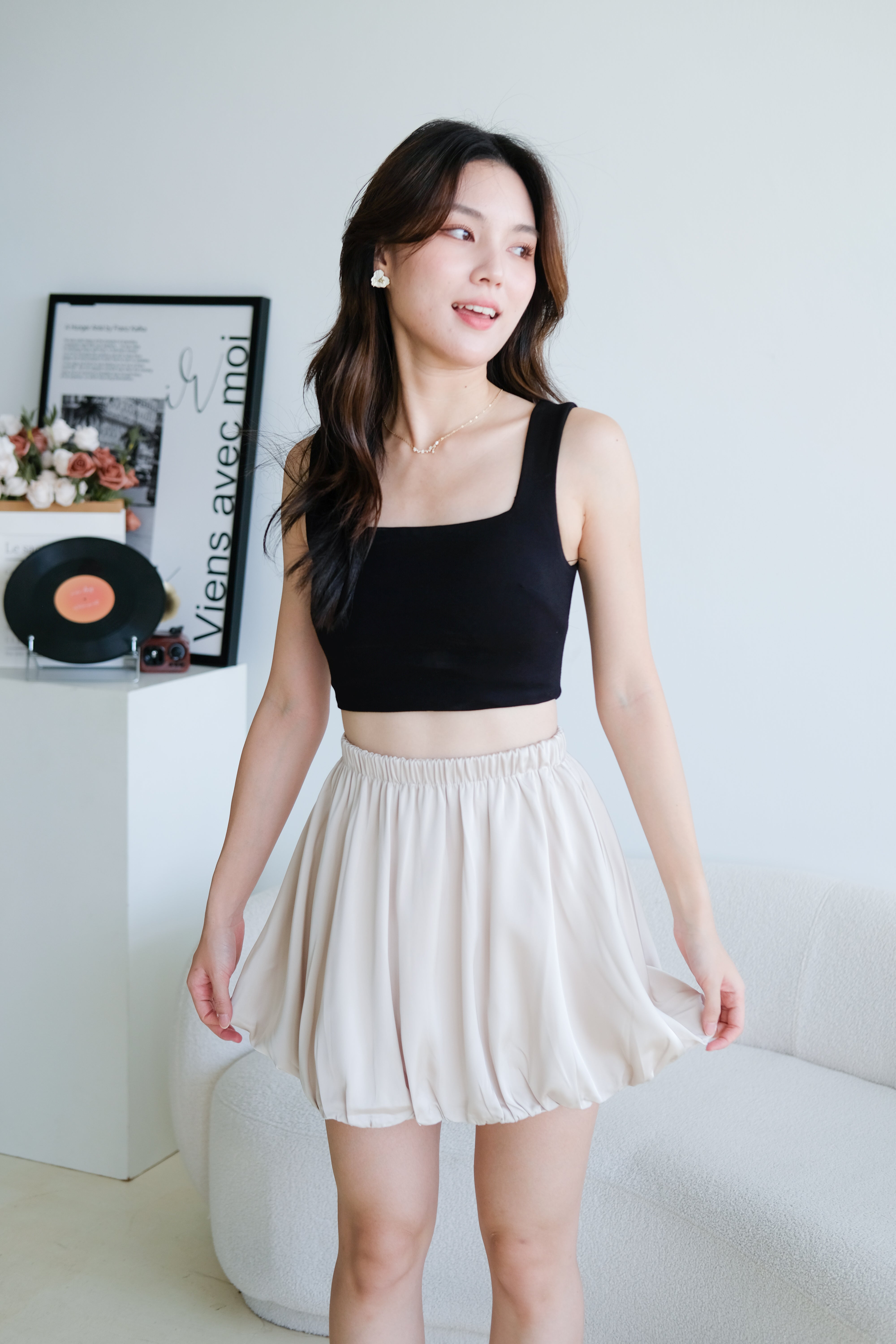 Lisa Bubble Satin Skirt (Champagne)
