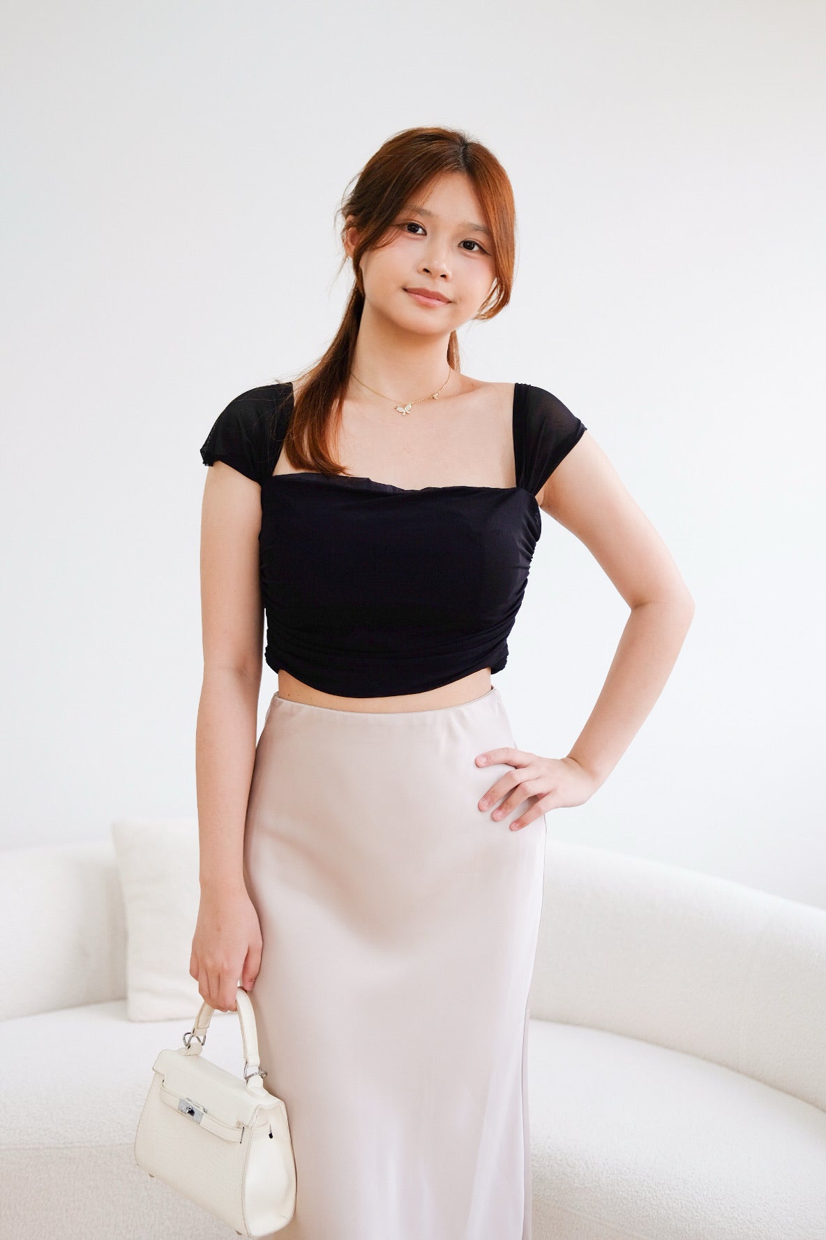 Black Padded Ruched Top