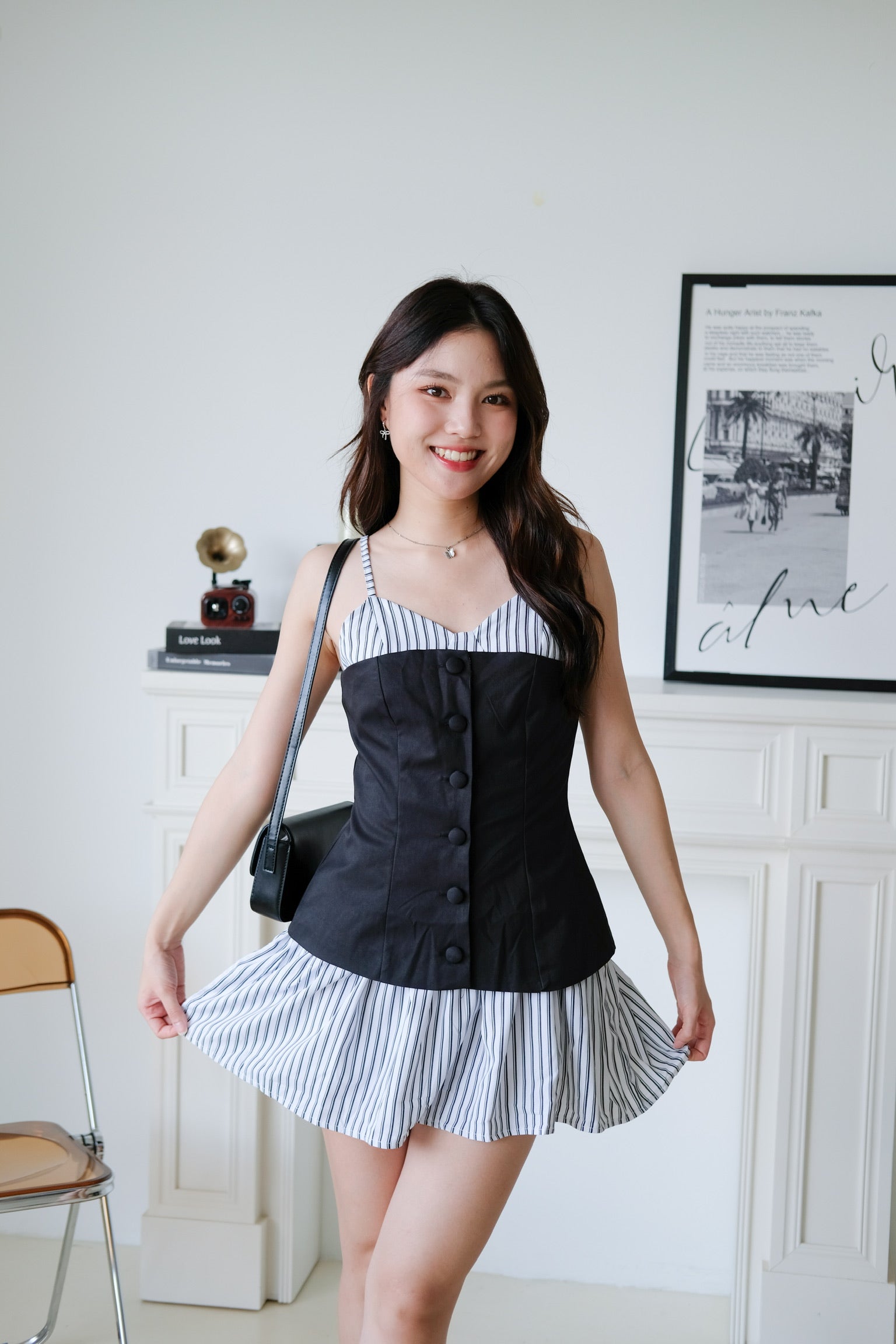 Camie Stripes Contrast Dress (Black Stripes)