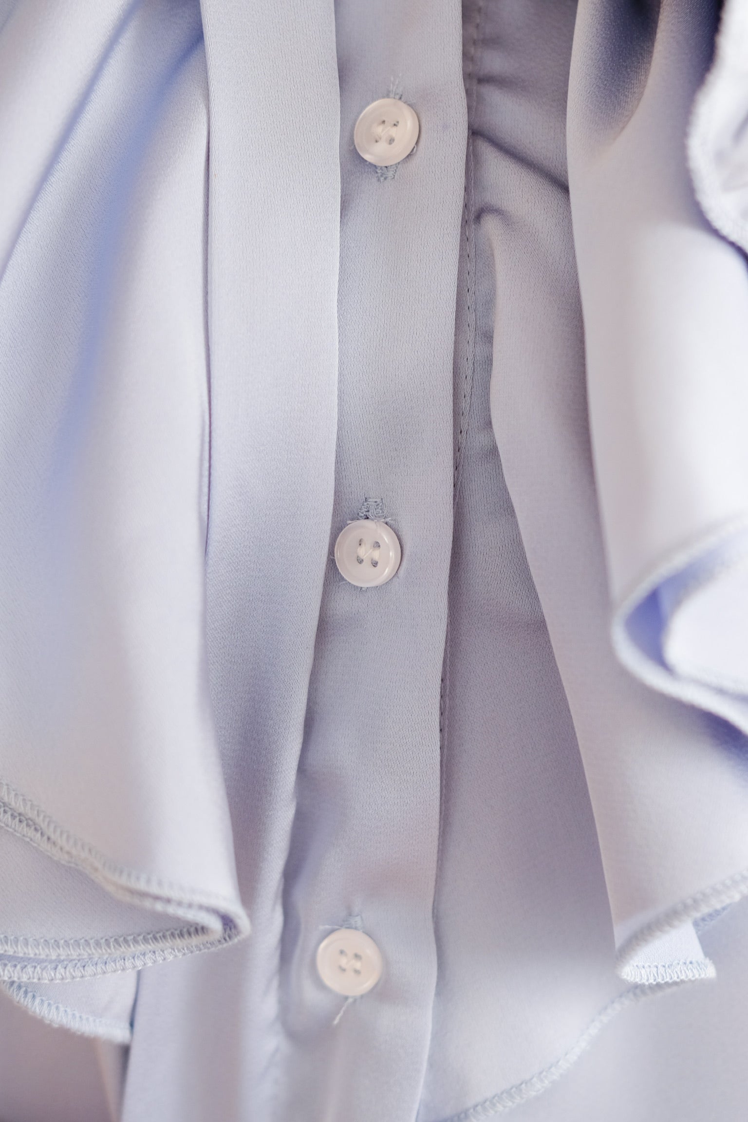 Satin Ruffle Buttons Collared Top (Light Blue)