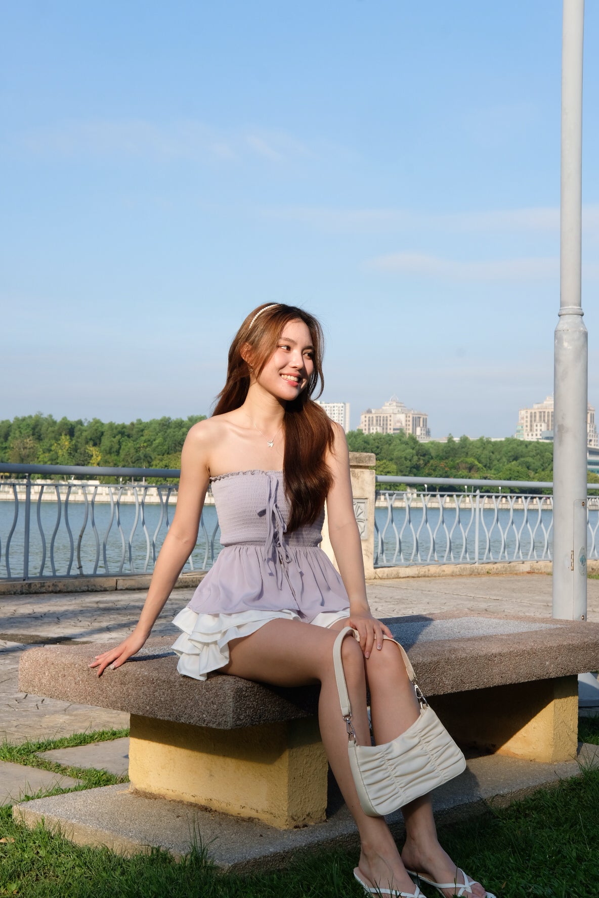 Althea Smocked Bow Tube Top (Purplish Grey)