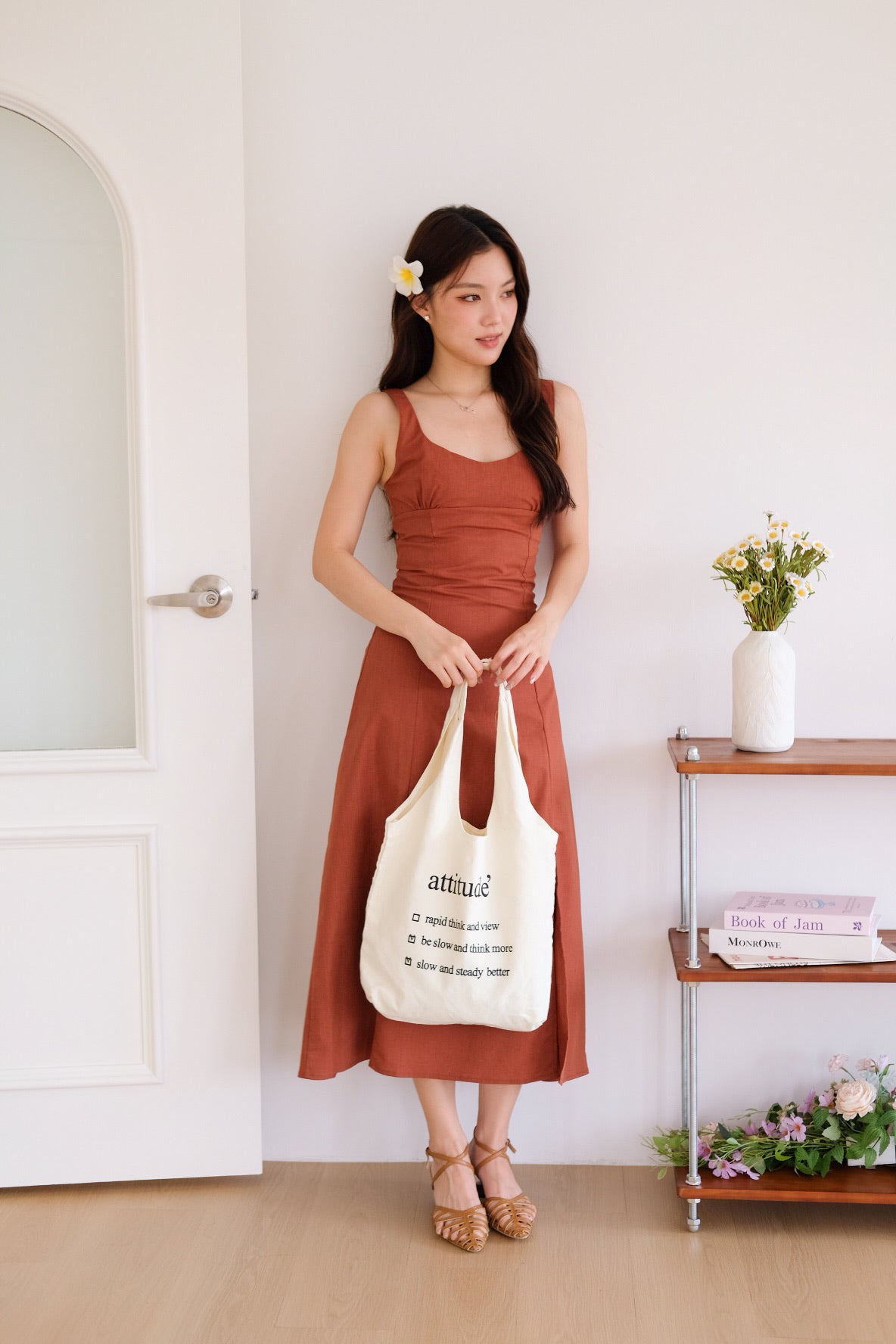 Clover Linen Slit Dress (Burnt Orange)