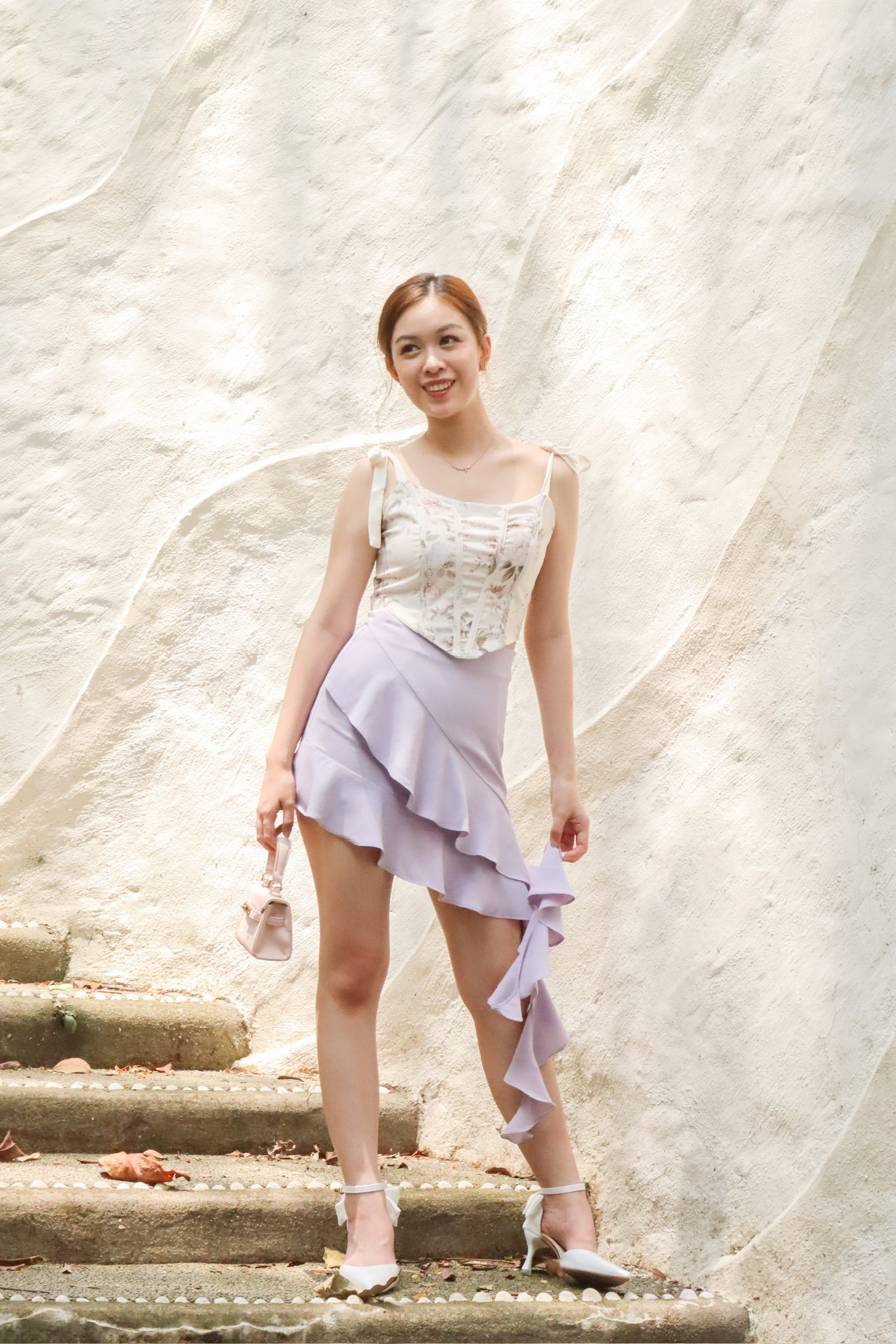 Jovane Ruffle Asymmetrical Skirt (Lavender)