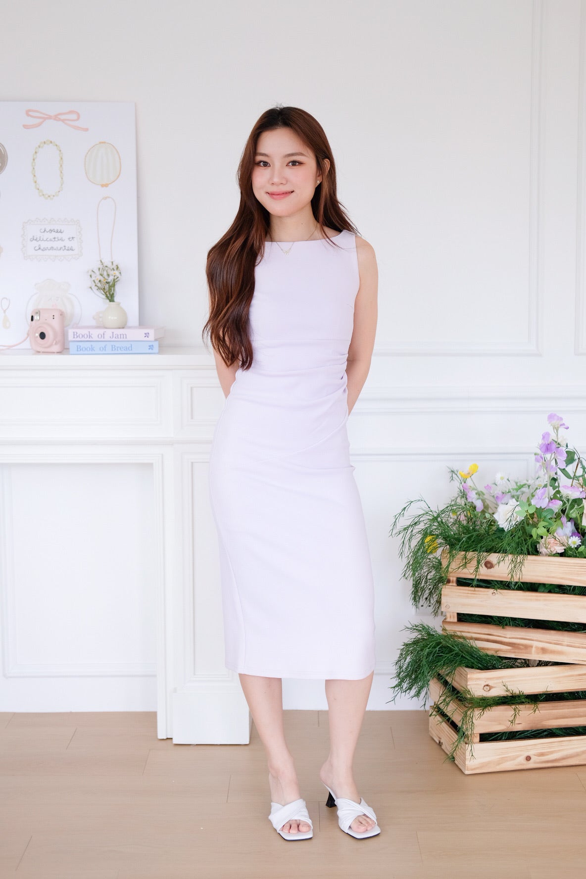Felicia Boatneck Ruched Maxi Dress (Pastel Purple)