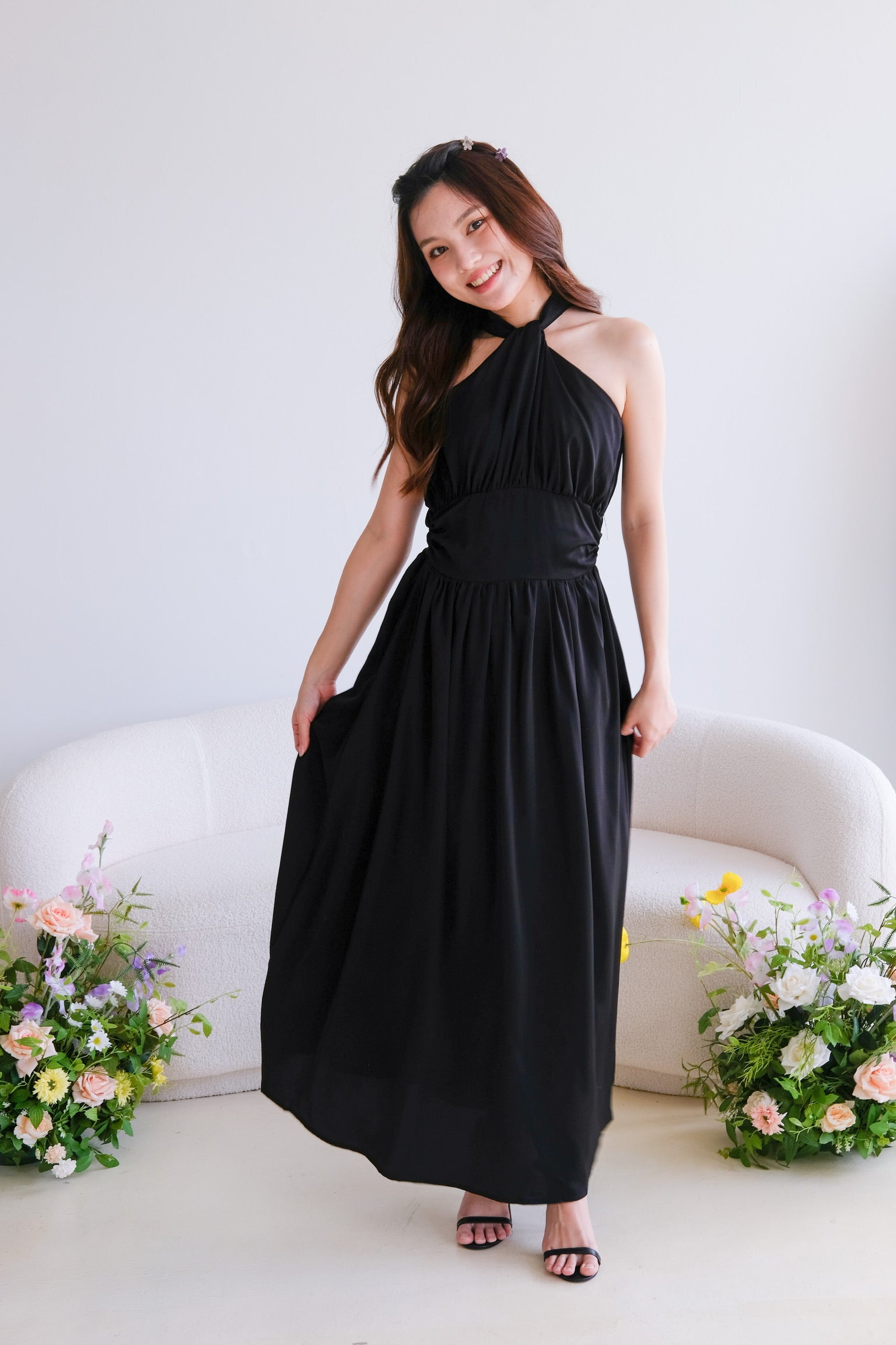 Fiona Halter Flare Maxi Dress (Black)