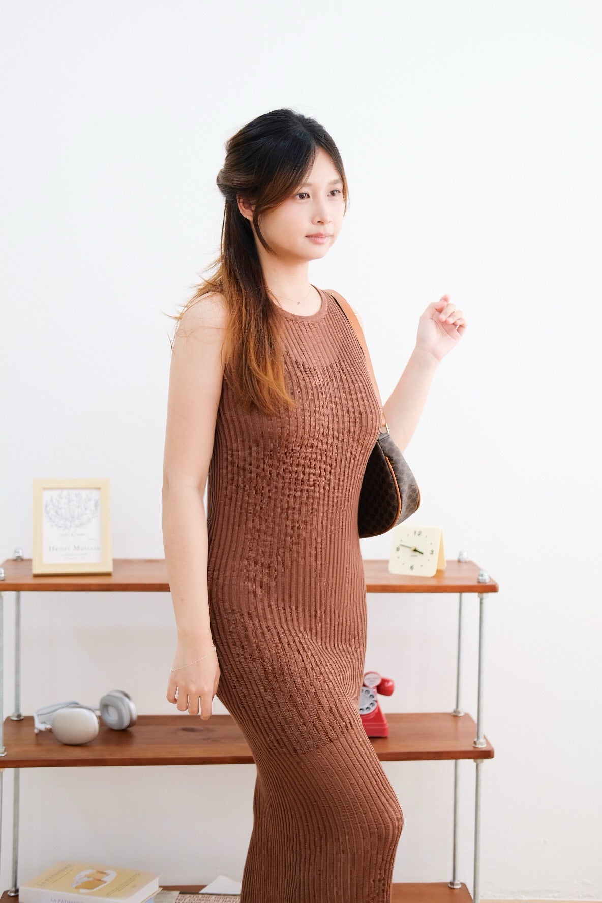 Brown Knit Bodycon Maxi Dress