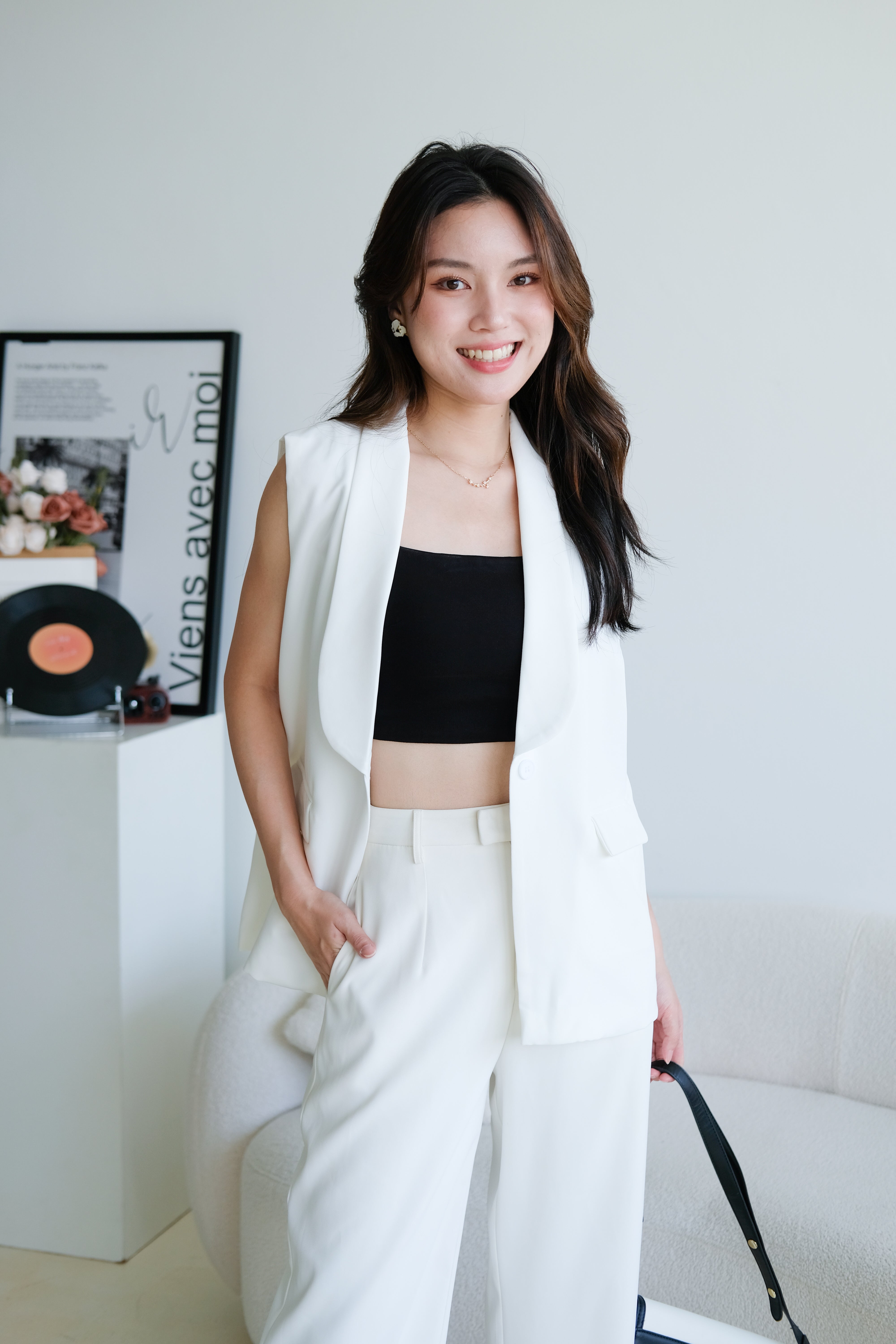 Zora Blazer Long Vest (White)