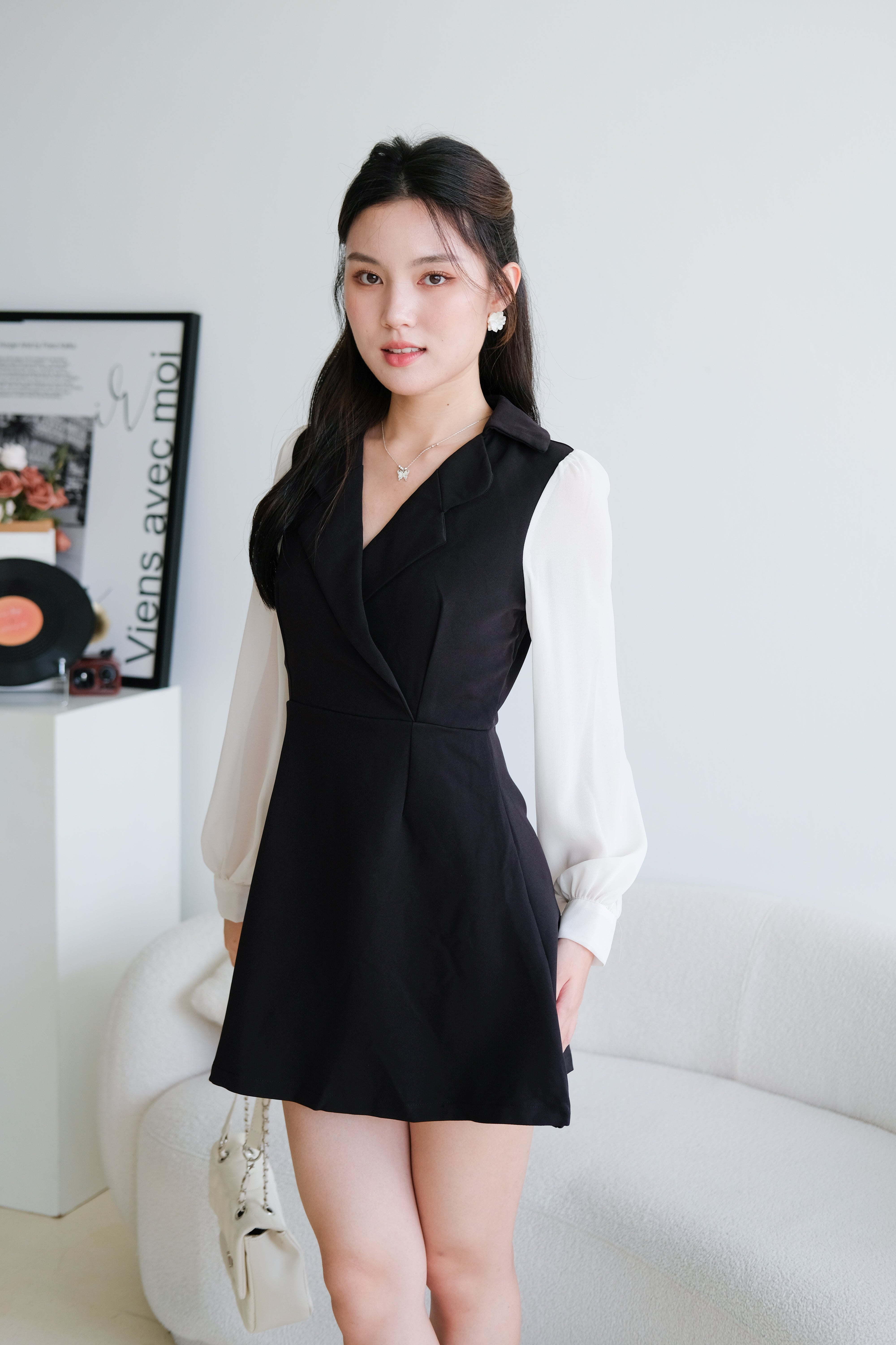Louisa Blazer Sleeve Dress (Black)