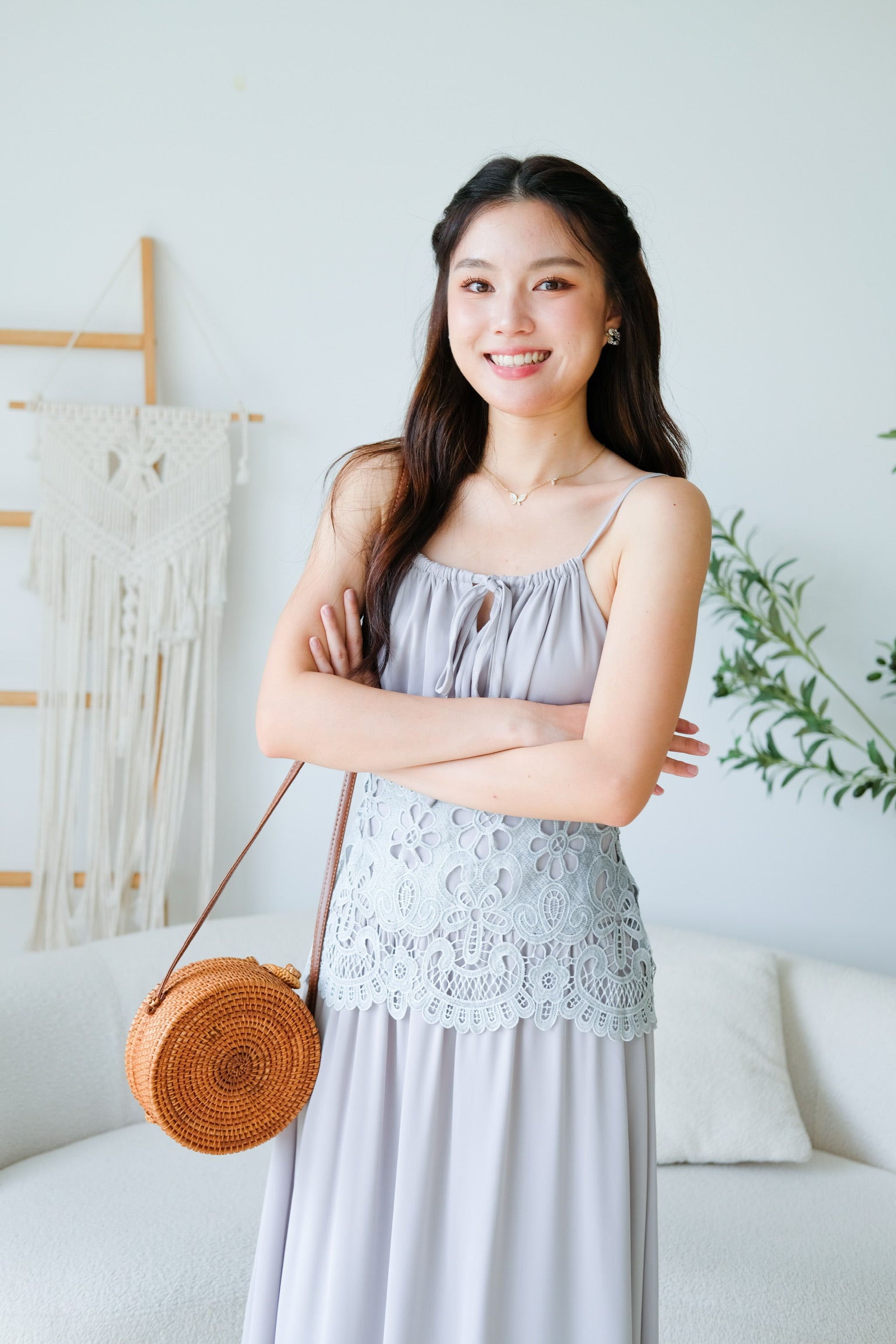 Saphira Crochet Maxi Dress (Purplish Grey)