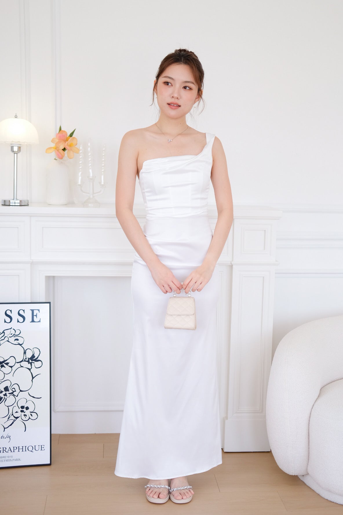 Ophelia Satin Mermaid Maxi Dress (White)