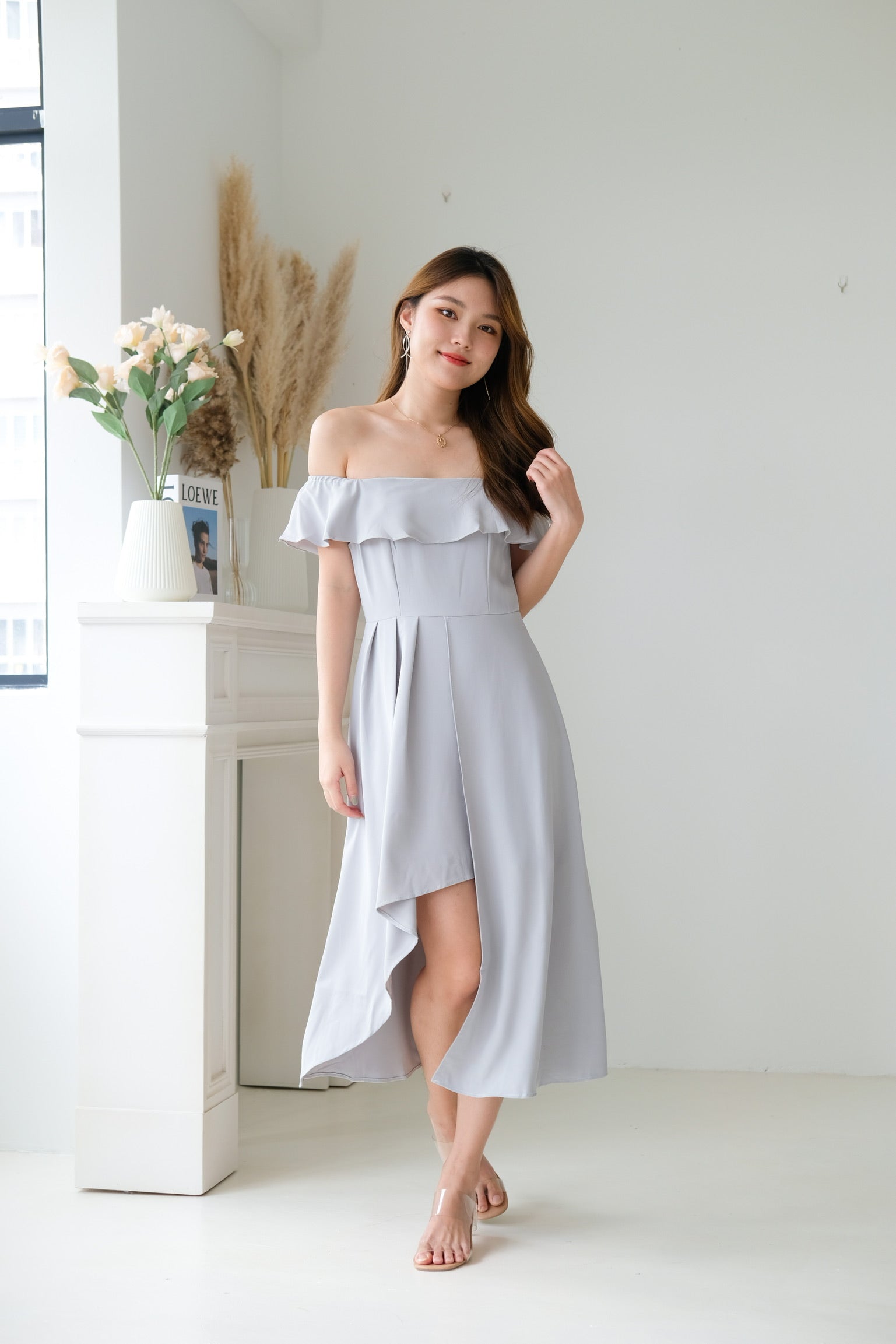 Danielle Ruffle Asymmetrical Maxi Dress (Sage)