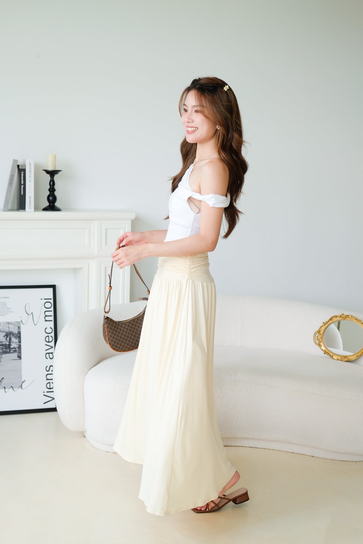 Emmeline Ruched Maxi Skirt (Pale Yellow)