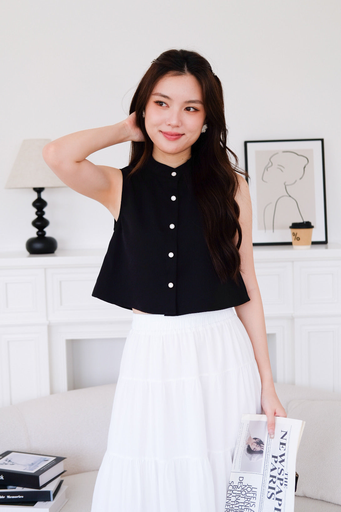 Lindy Flare Crop Top (Black)