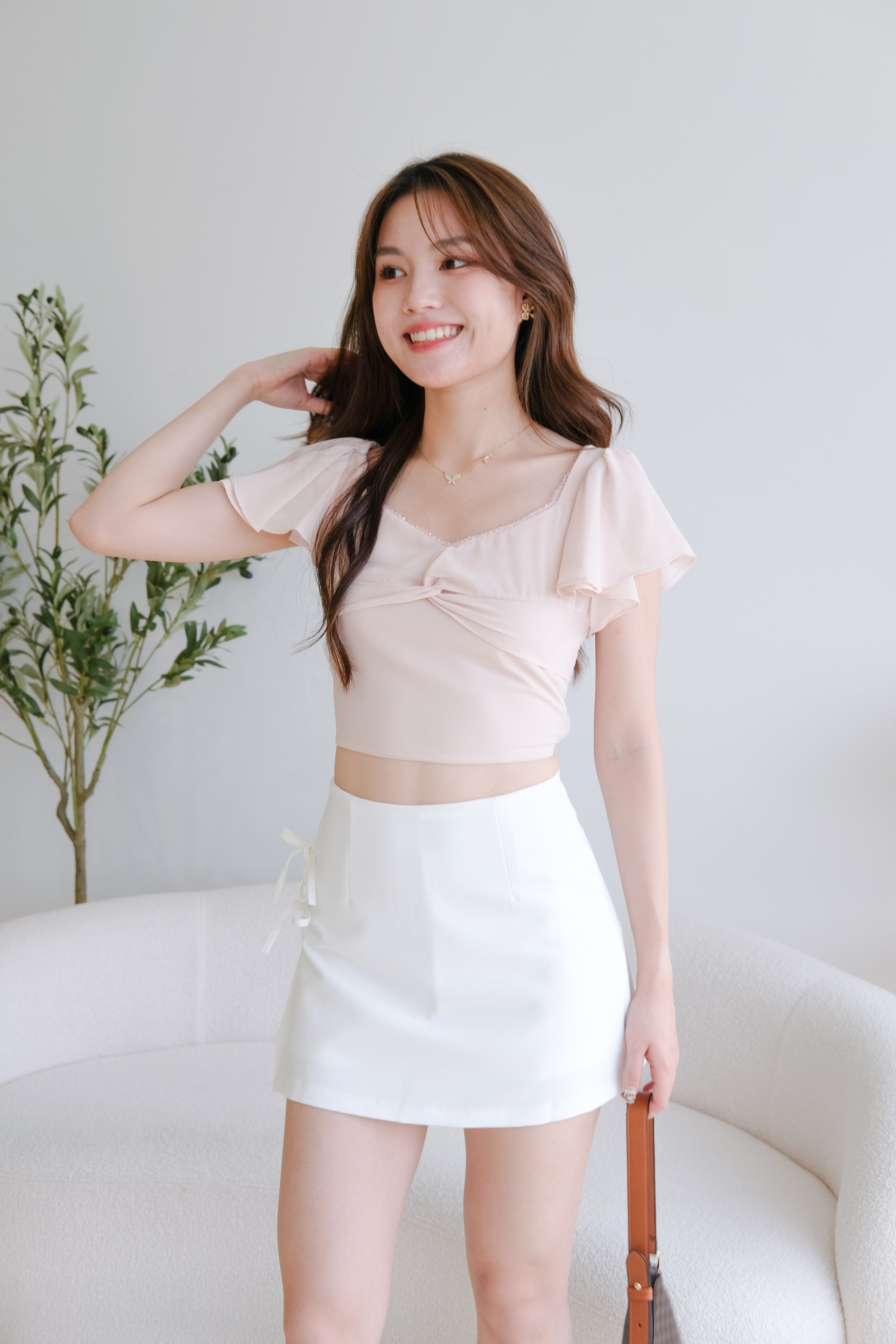 Lisette Flutter Crop Top (Dust Pink)