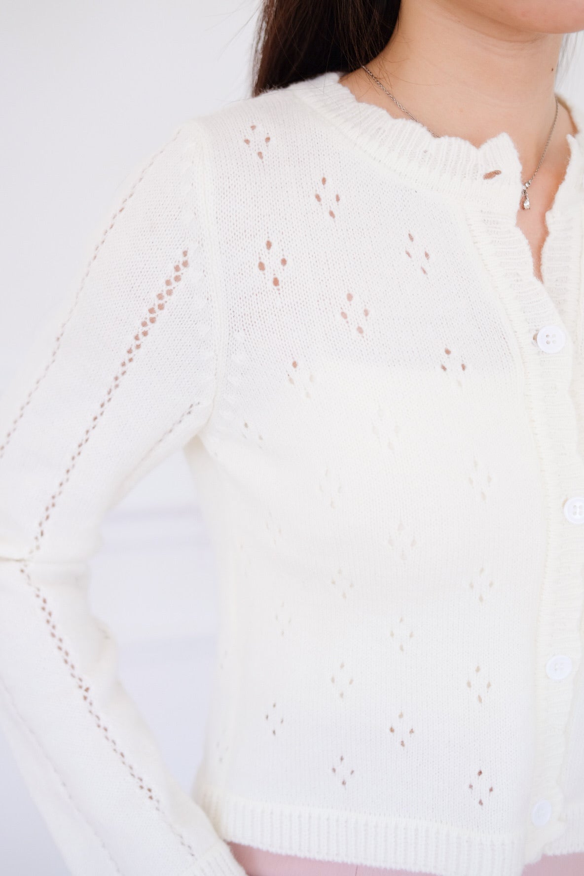Mirae Soft Fuzzy Knit Cardigan (White)