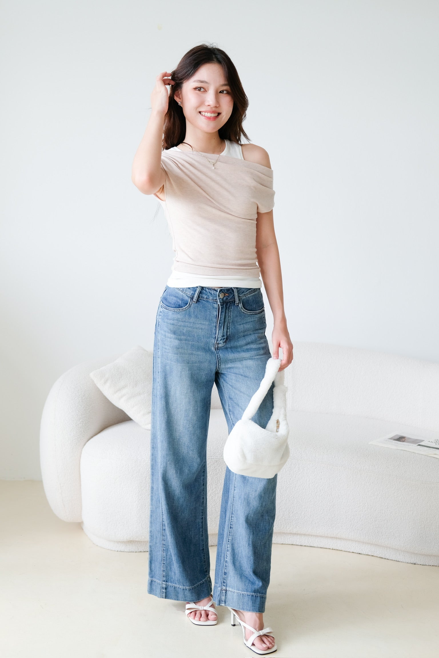 Mila Cold Shoulder Cotton Tank Top (Oat Beige)