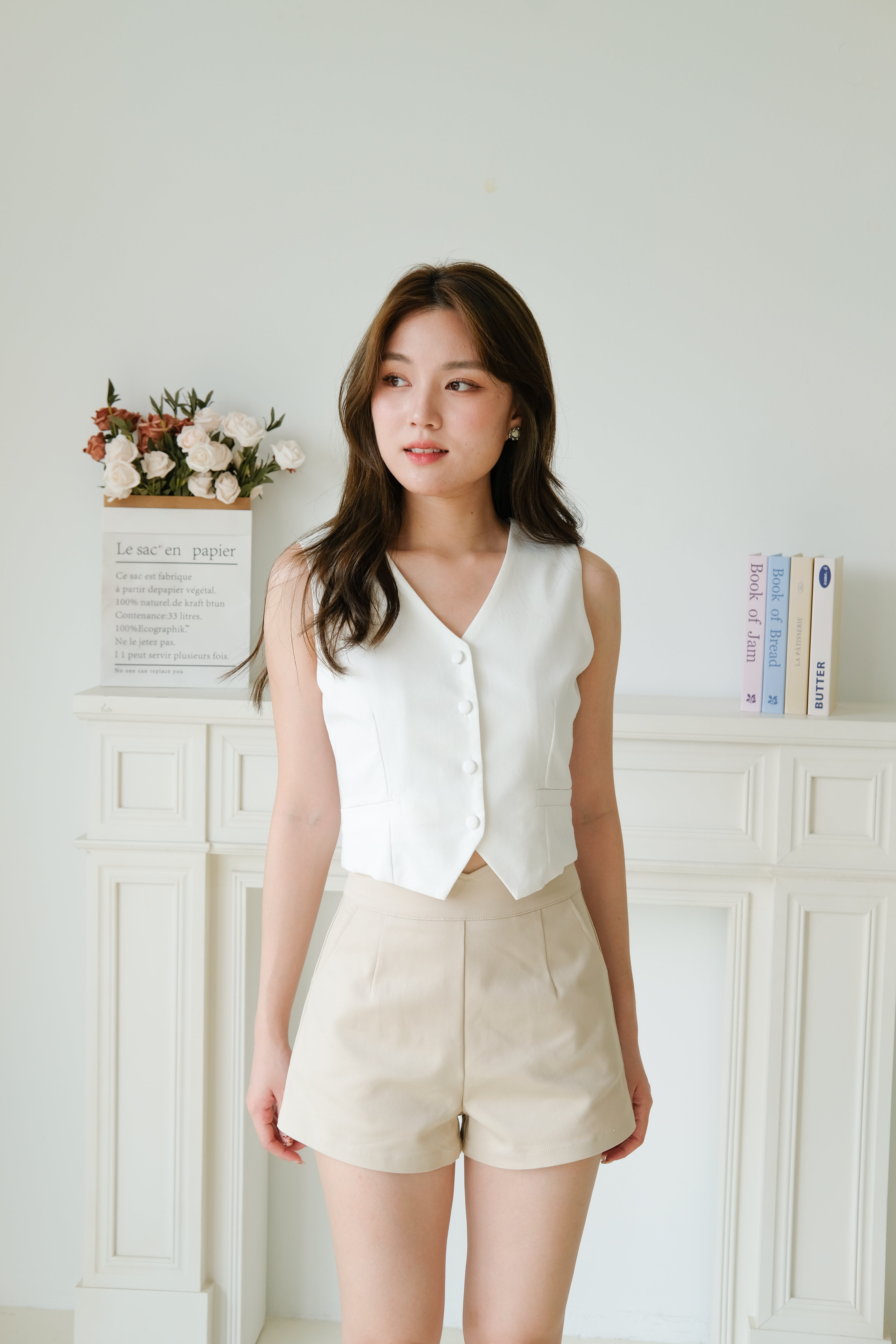 Francine Muji Linen Vest (White)