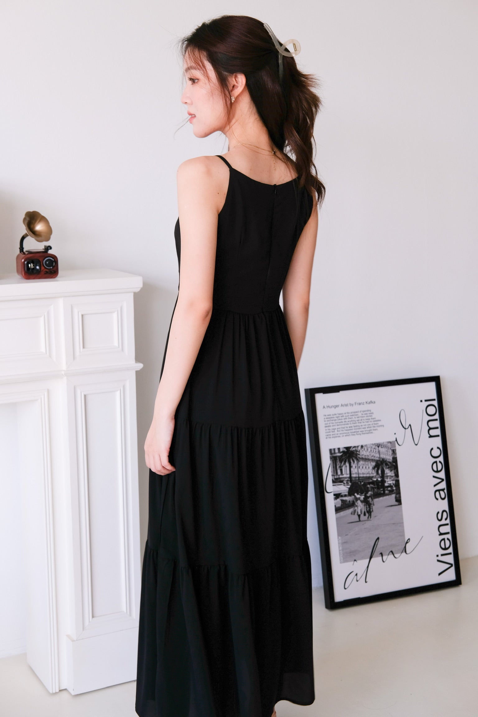 Bernice Boatneck Tiered Maxi Dress (Black)