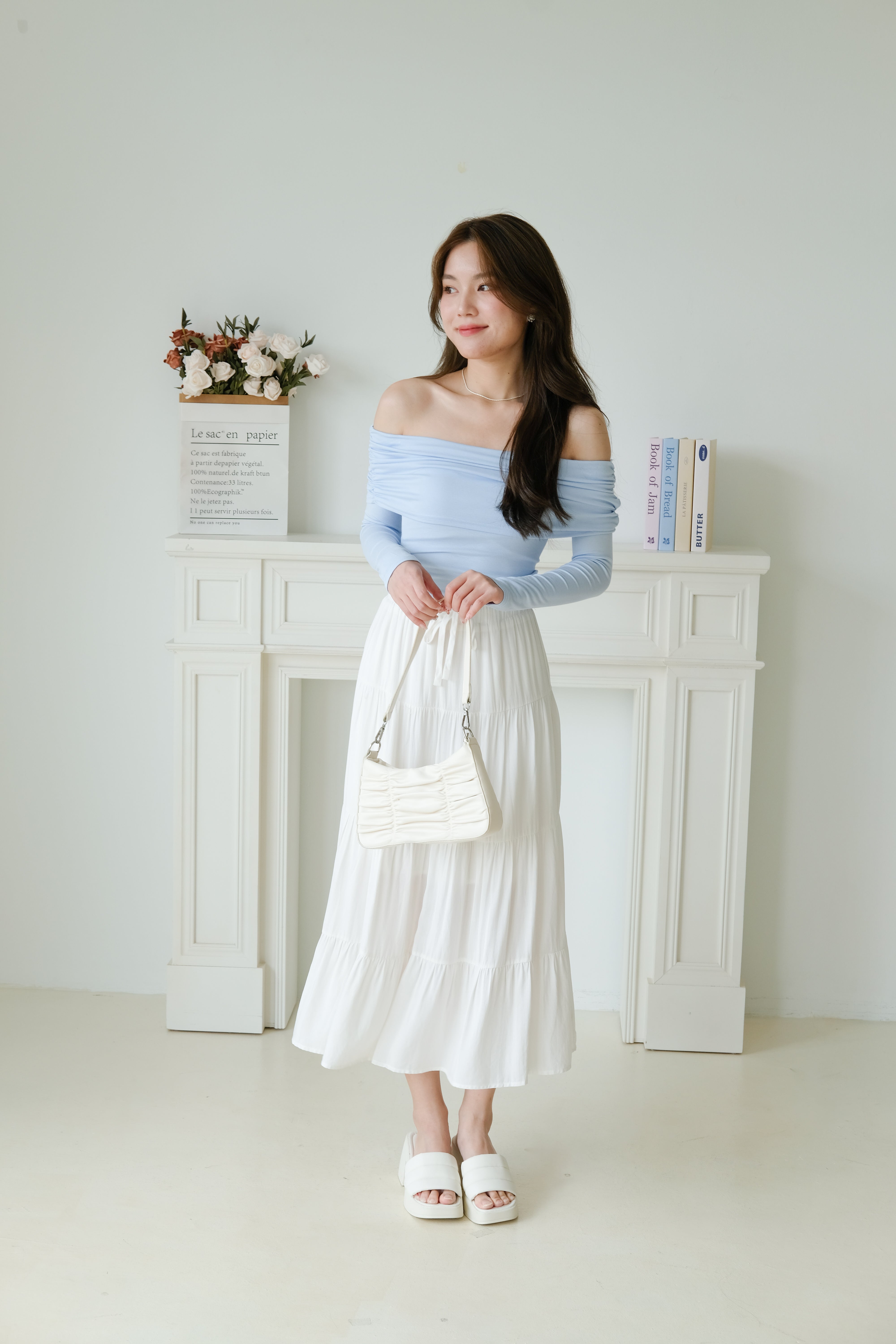 Juliette Overlap Off Shoulder Top (Baby Blue)