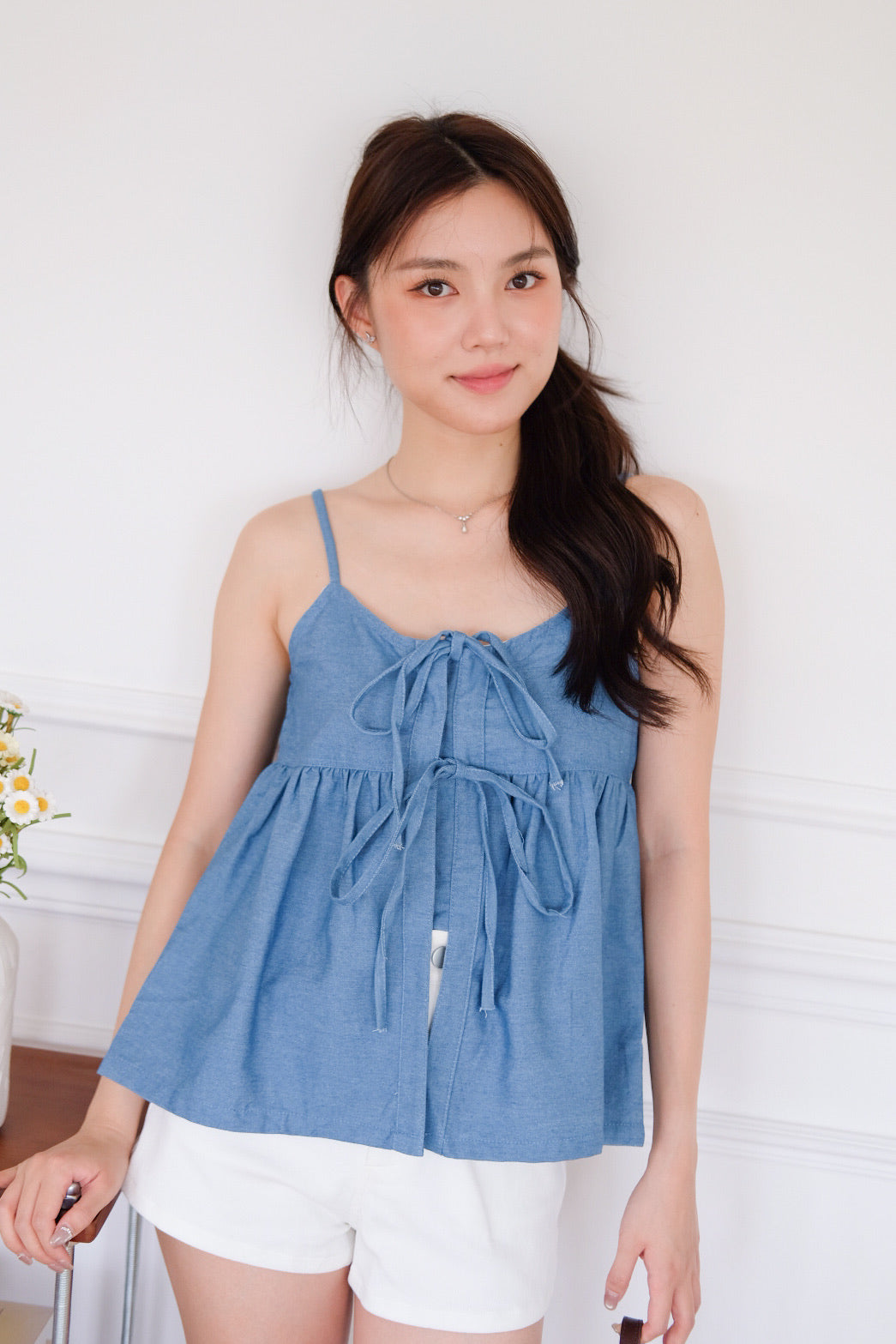 Mabelle Ribbon Babydoll Top (Light Blue)