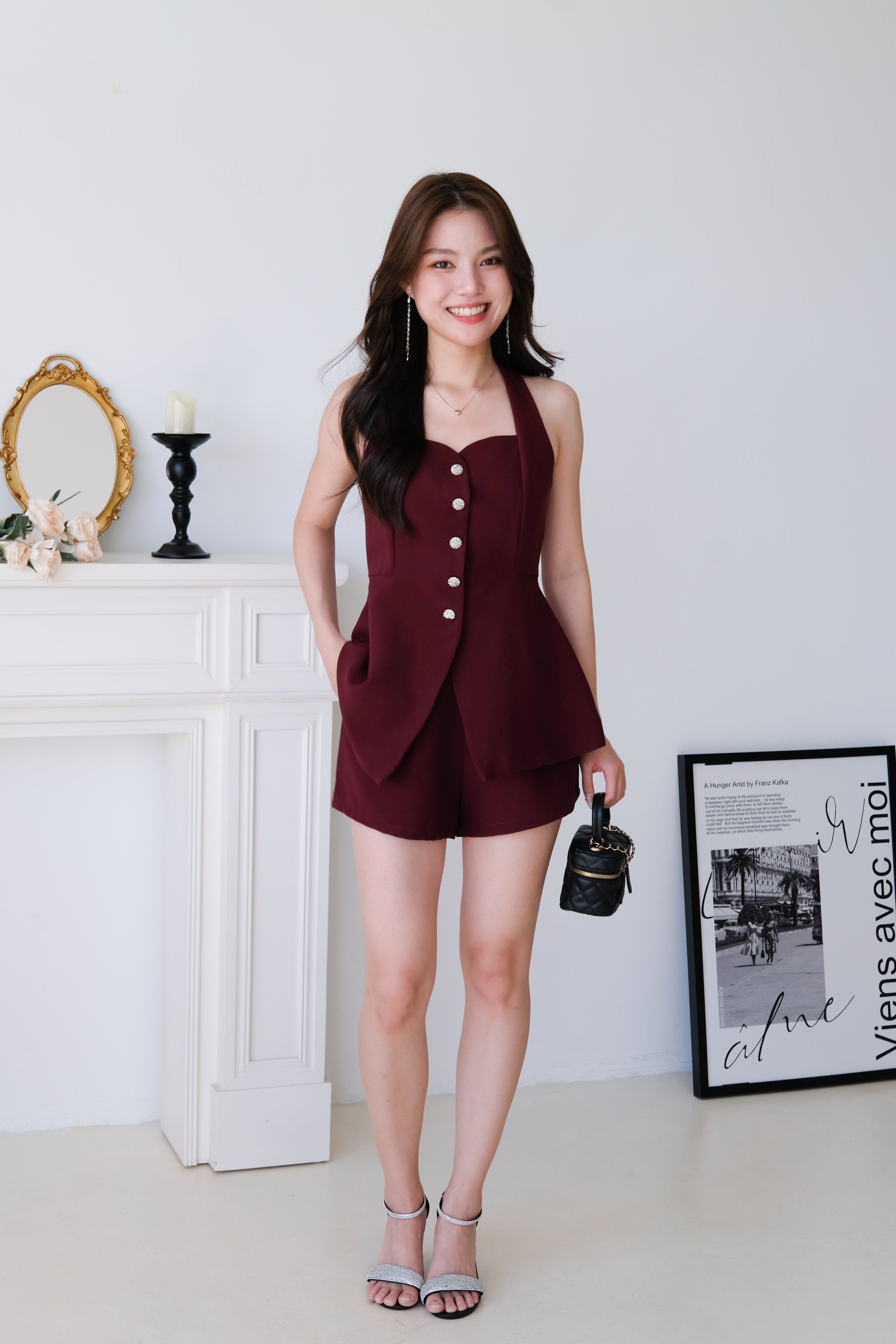 Gloria Halter Vest Set (Maroon)