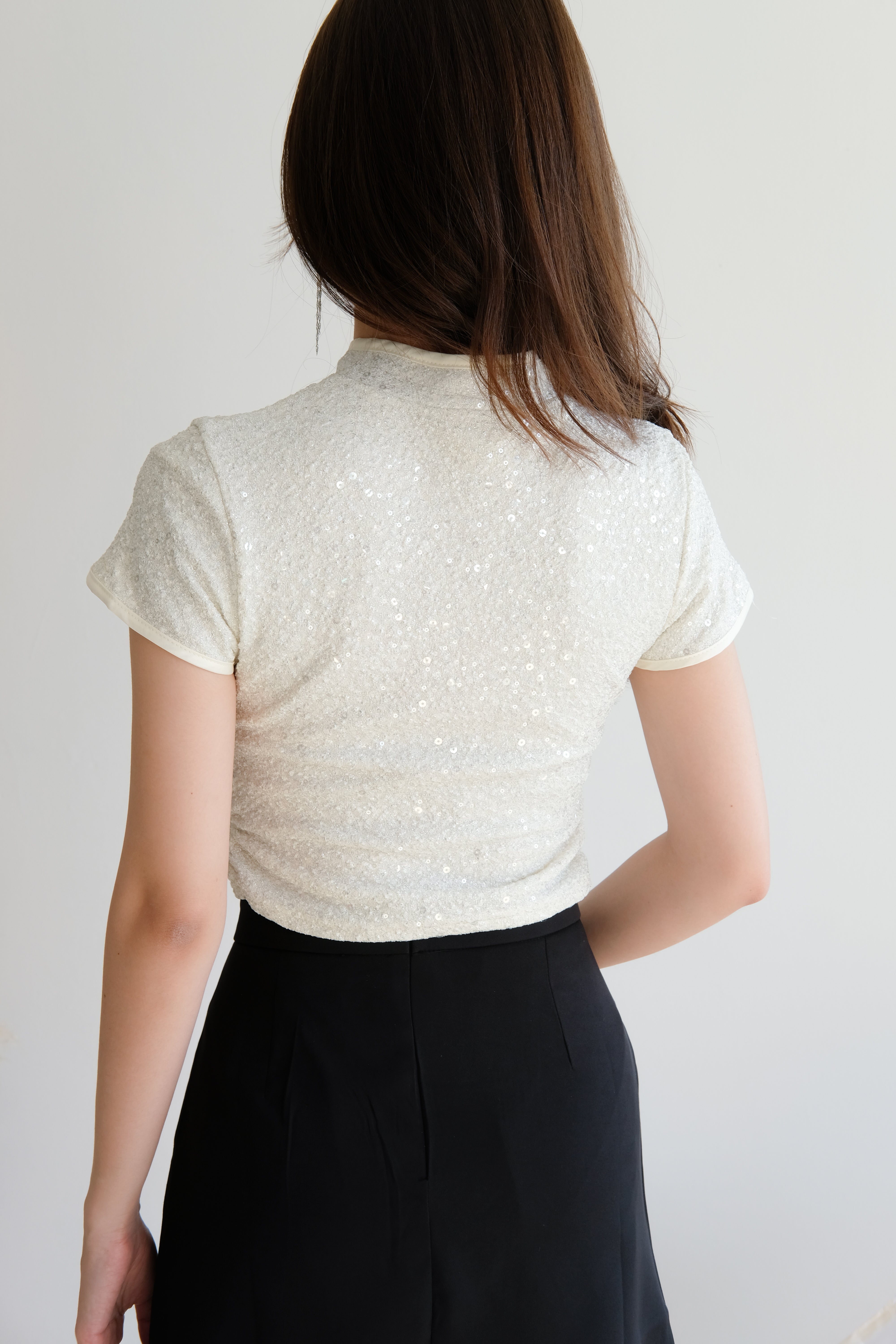 Glimmery Elastic Sequin Top (Cream)