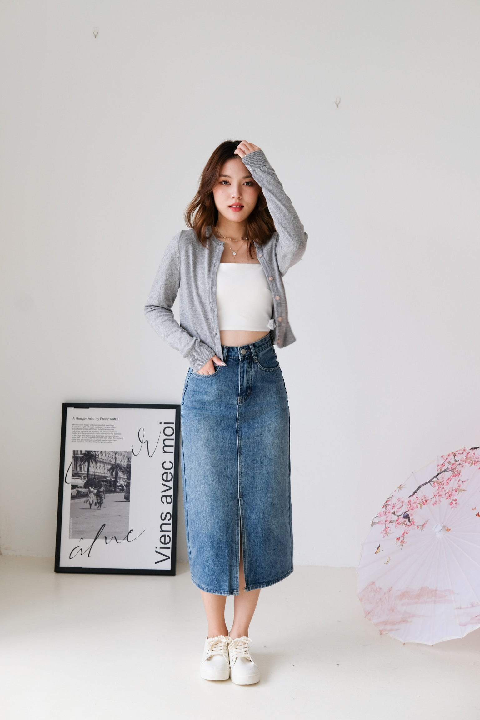 Alycia Denim Midi Skirt (Denim Blue)