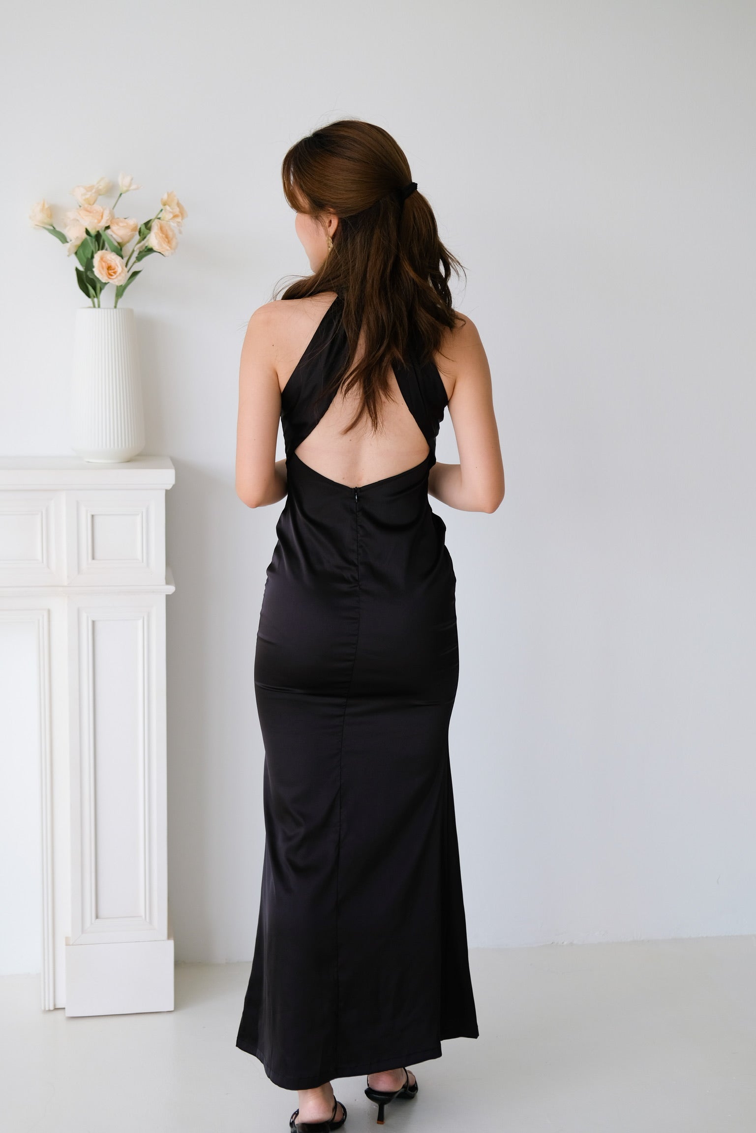 Kennedy Satin Maxi Dress (Black)