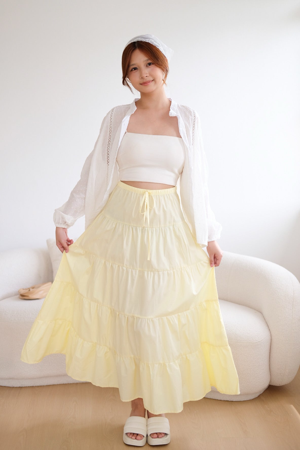 Yellow Tiered Ribbon Maxi Skirt