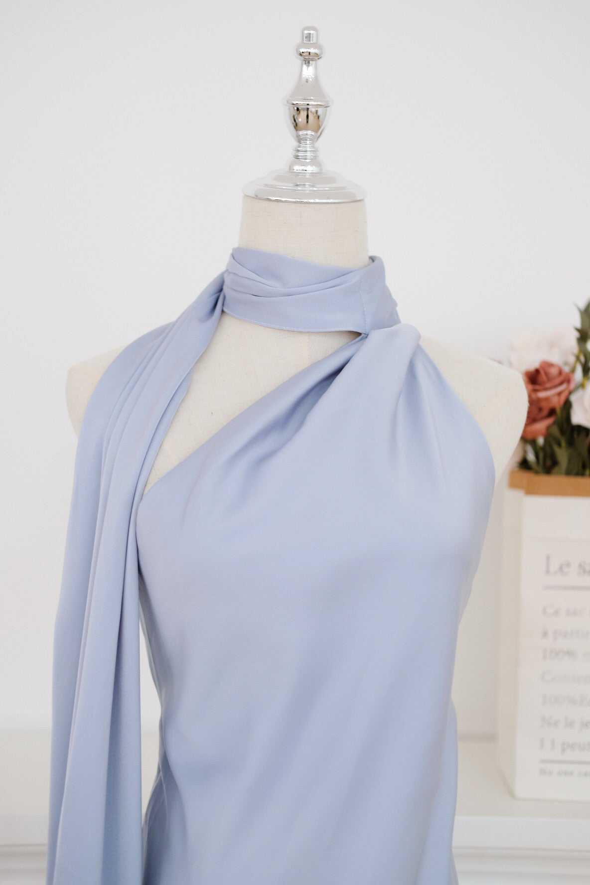 Blue Halter Bareback Satin Dress