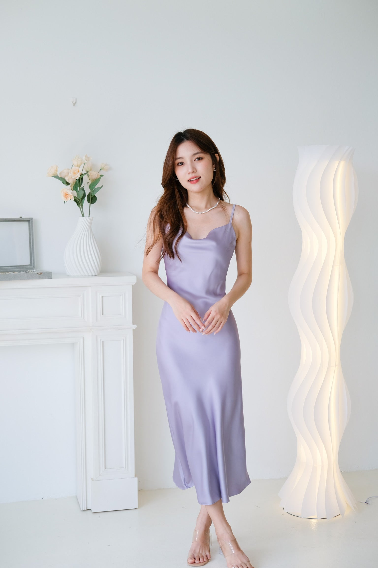 Elara Draped Satin Slip Dress (Purple Haze)