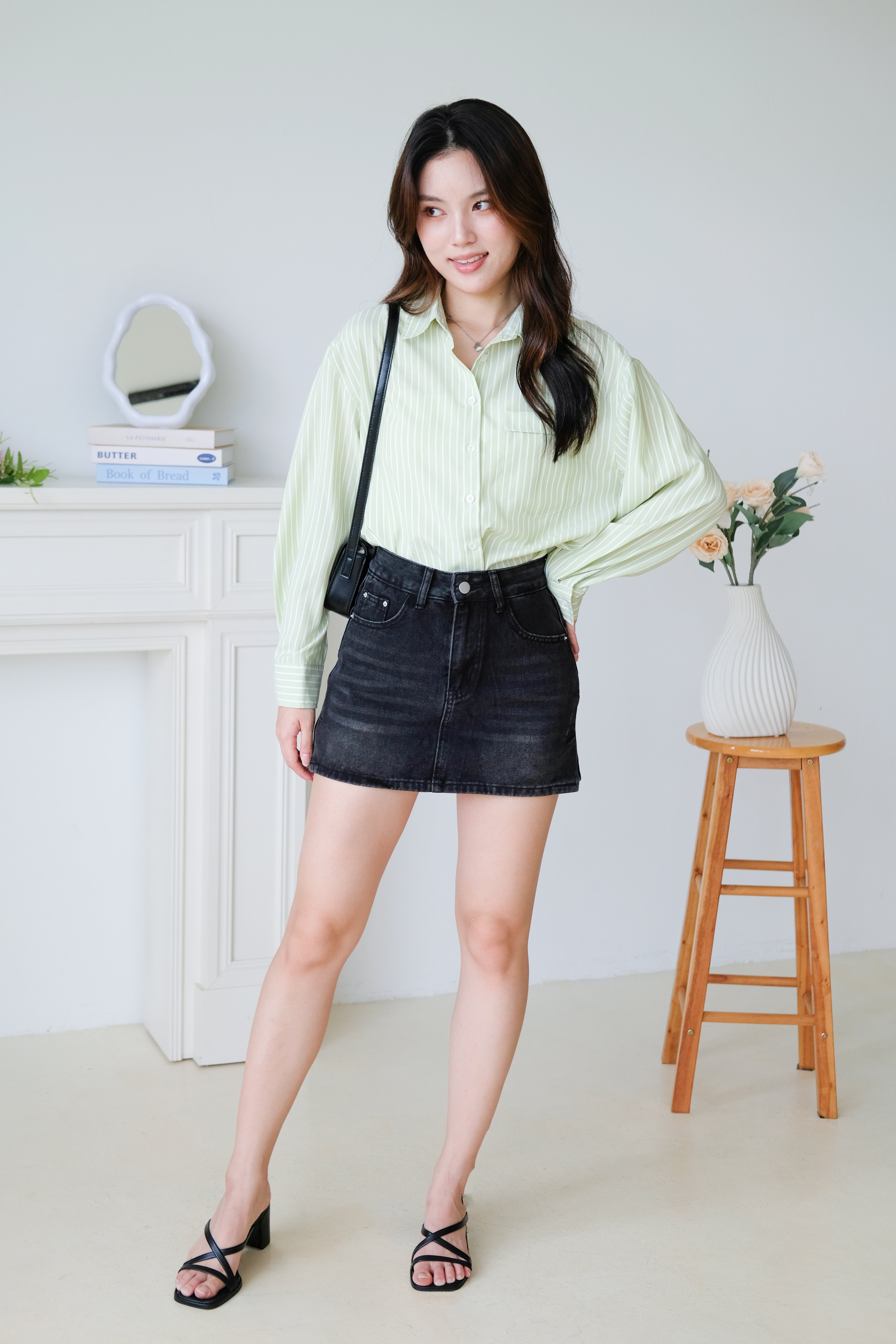 Wayne Stripes Boyfriend Shirts (Apple Green)
