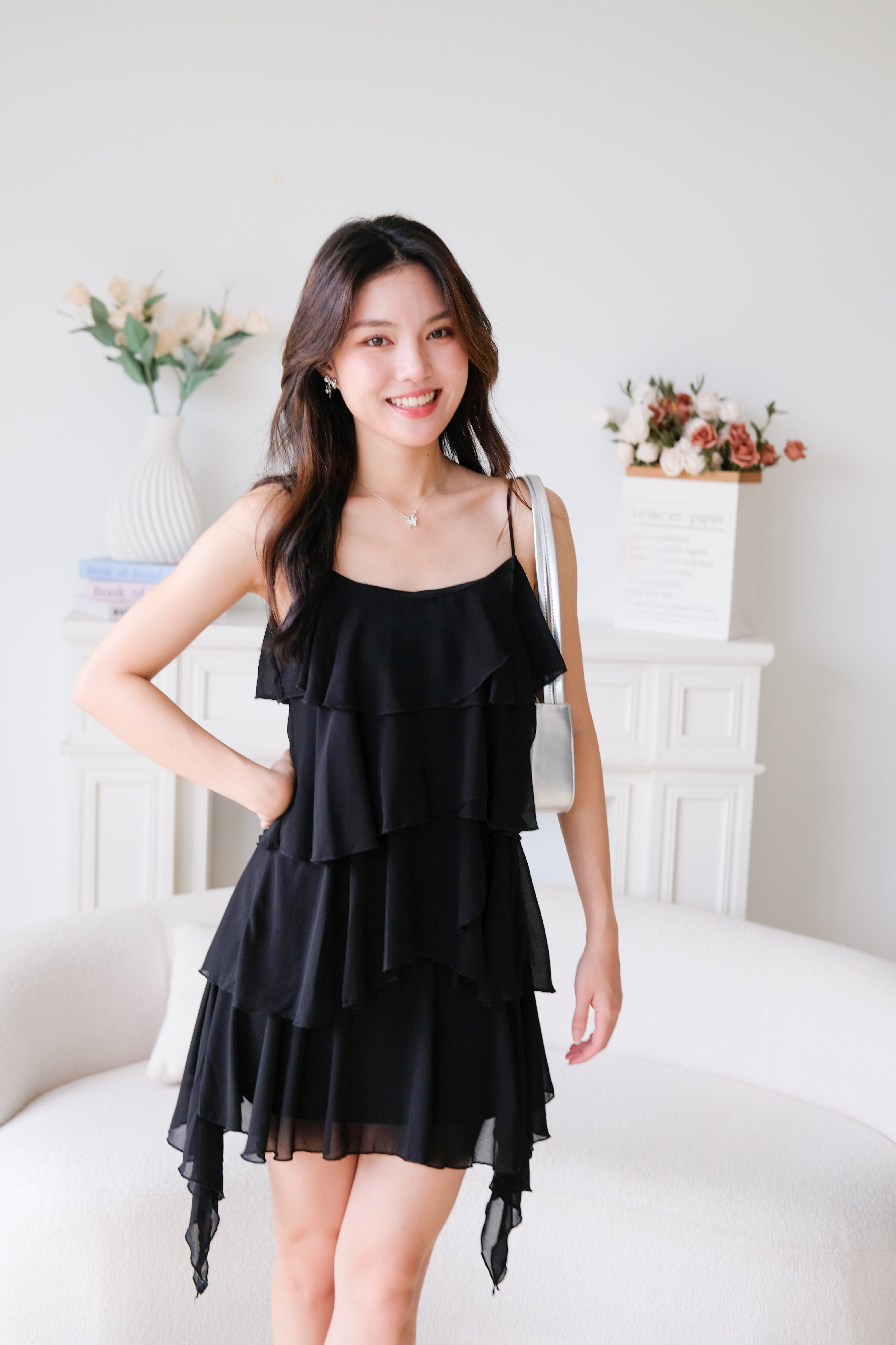 Pixie Layered Ruffle Dress (Black)