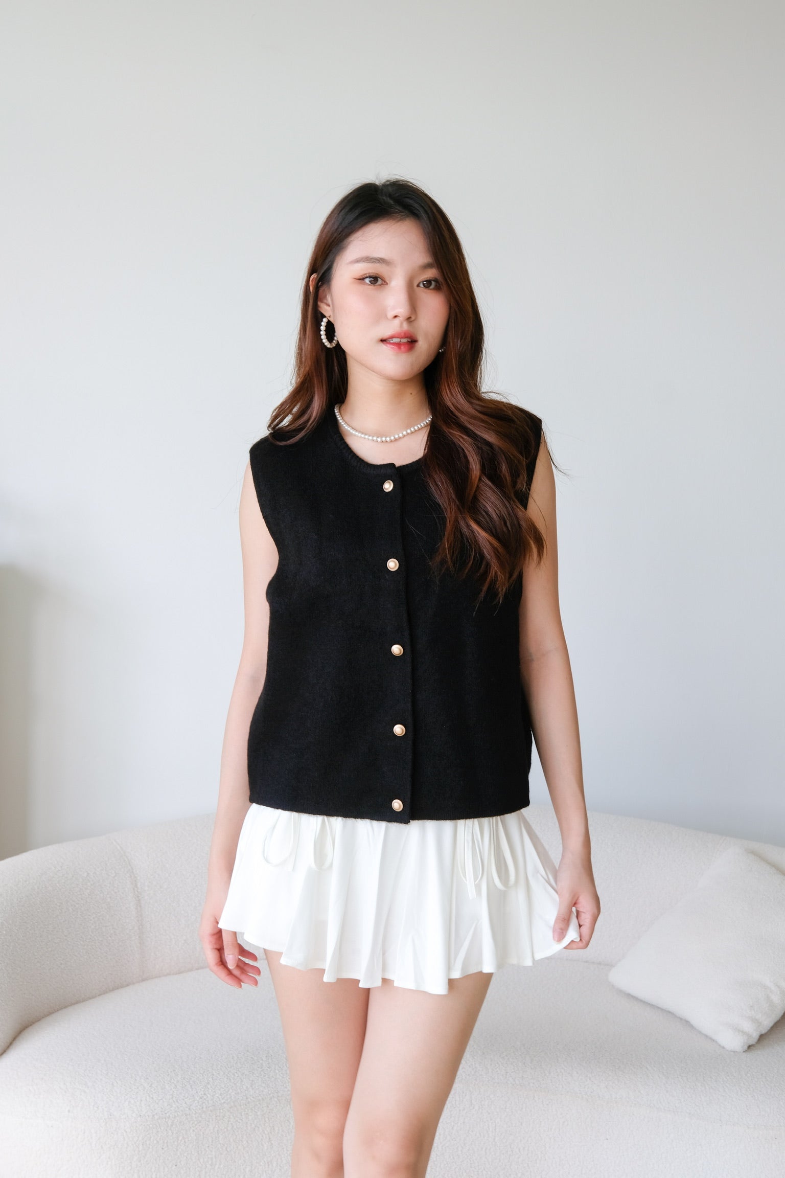 Clara Gold Button Vest Top (Black)